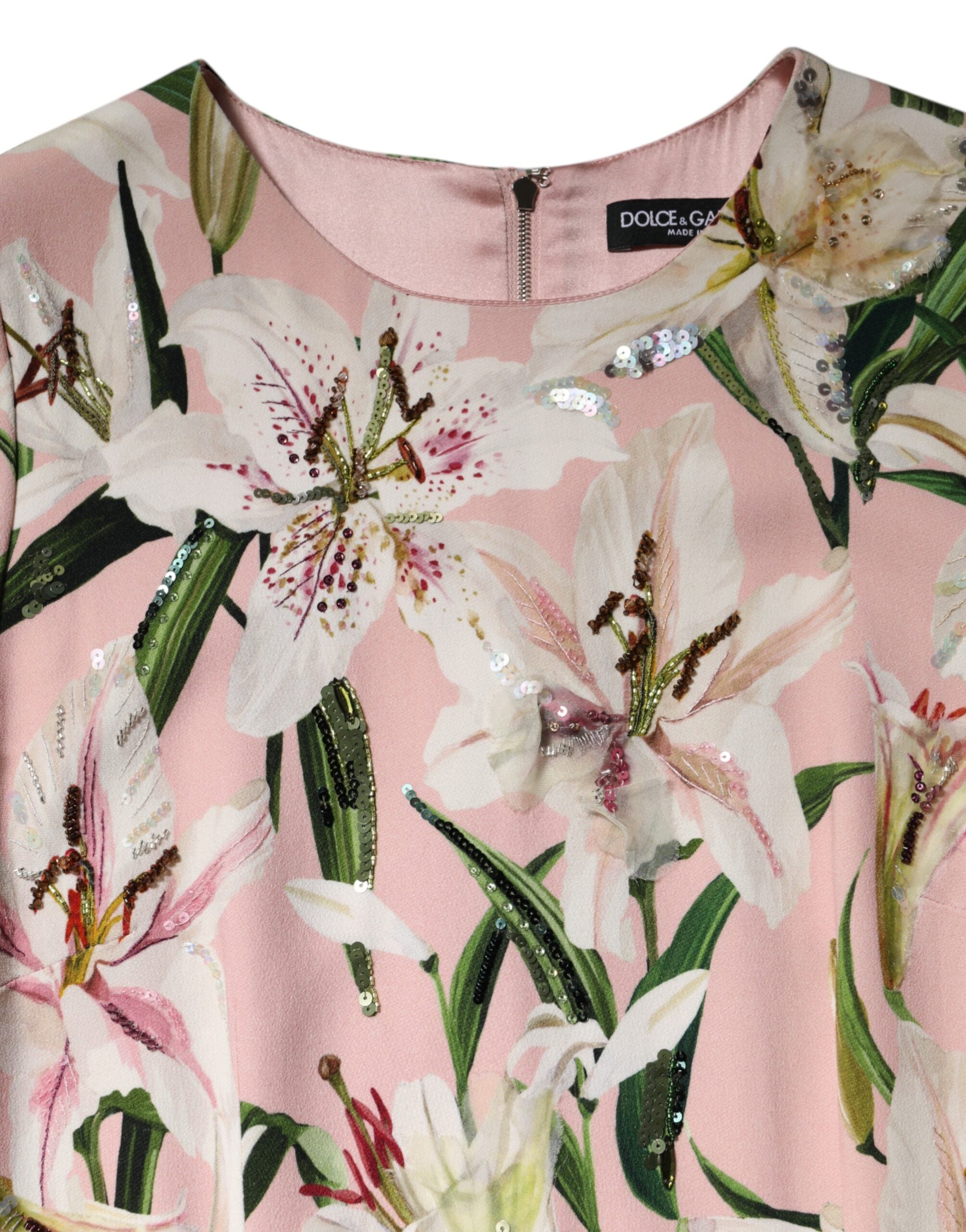 Dolce & Gabbana Rosa Lily Viskose Mantel Stretch Midikleid