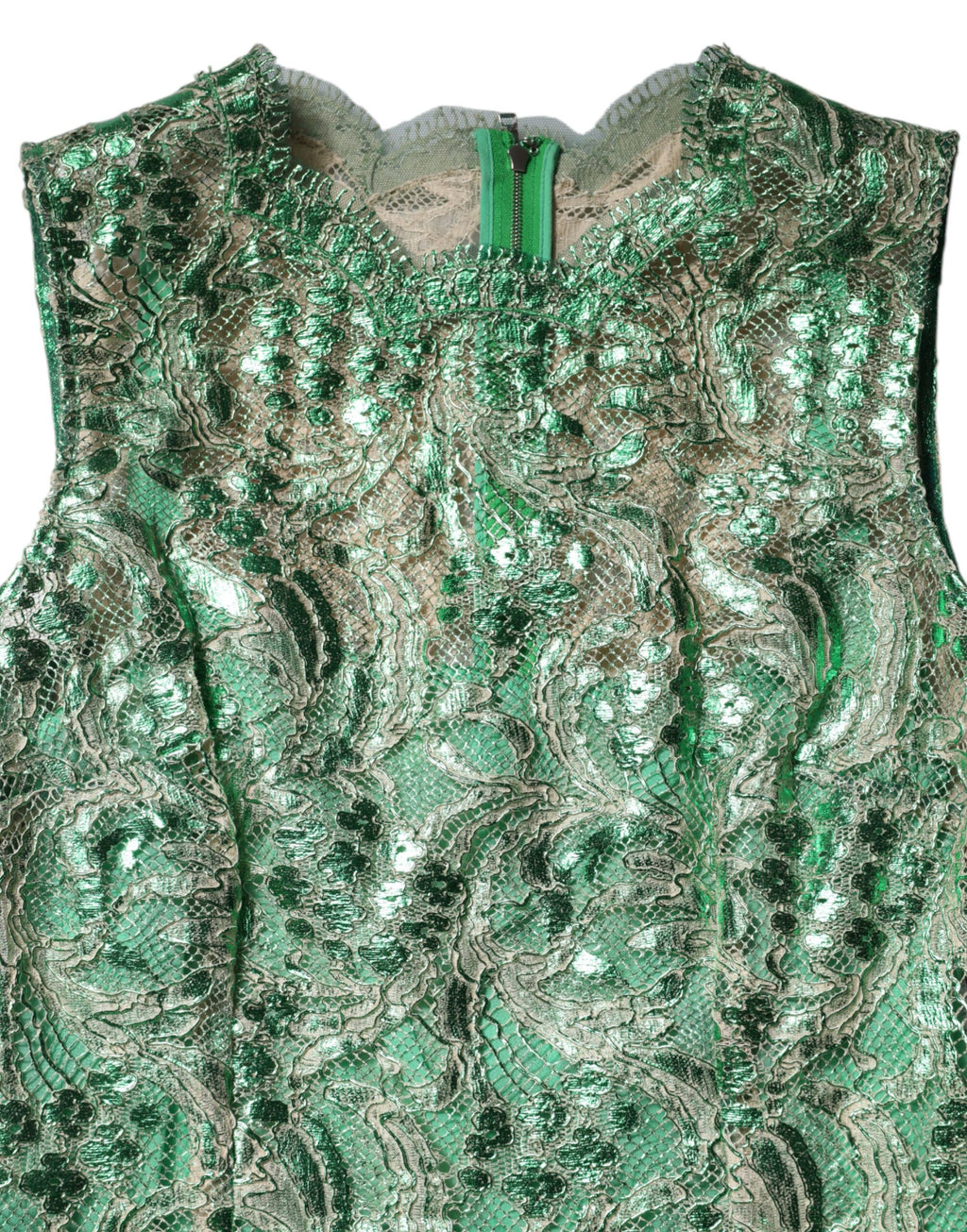 Dolce & Gabbana Grünes Midikleid aus geblümter Spitze aus Baumwolle