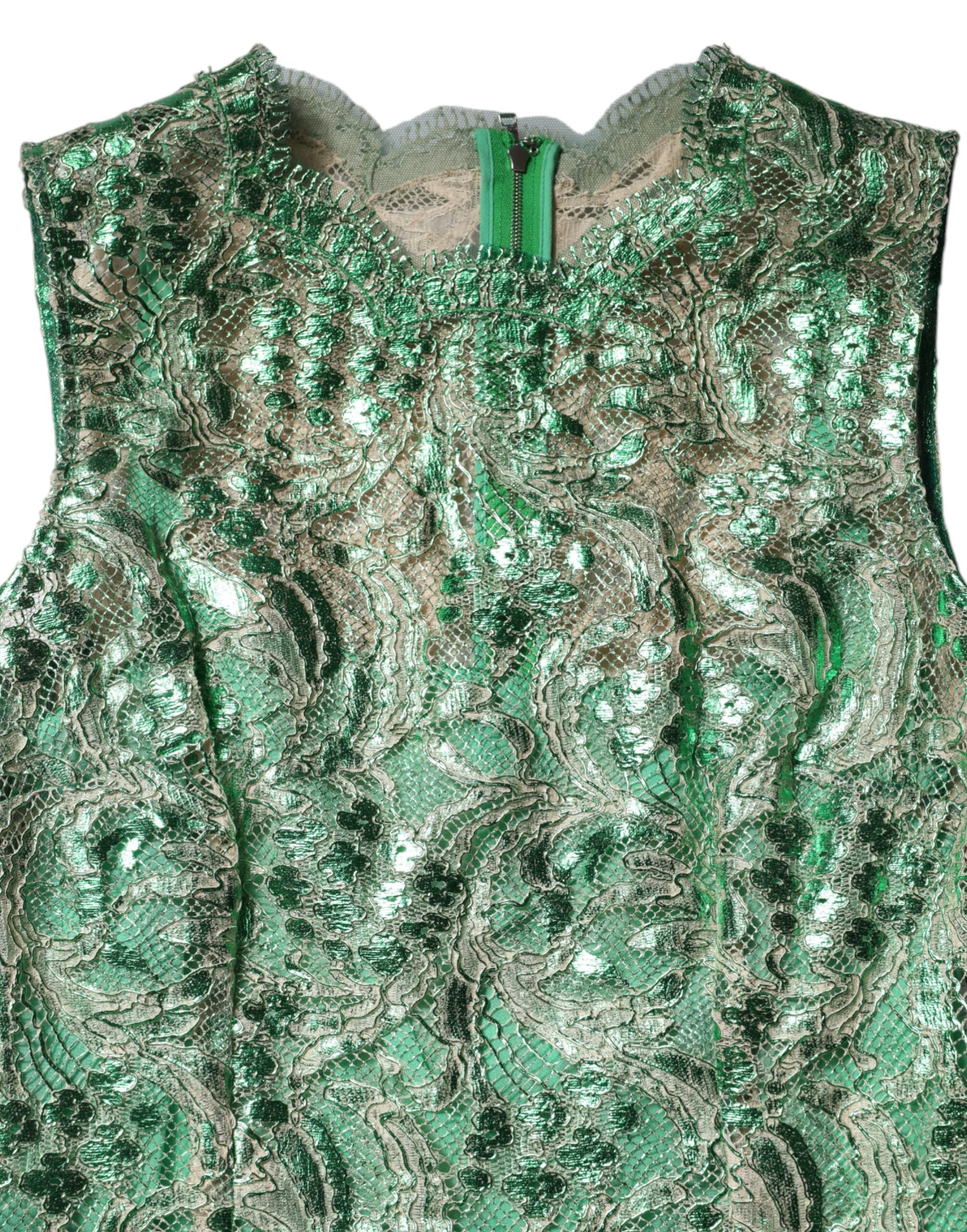 Dolce & Gabbana Grünes Midikleid aus geblümter Spitze aus Baumwolle