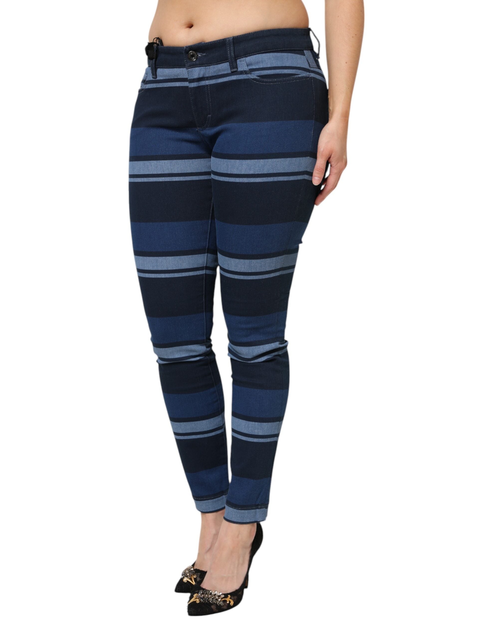 Dolce & Gabbana Blau gestreifte Baumwoll-Stretch-Denim-Jeans