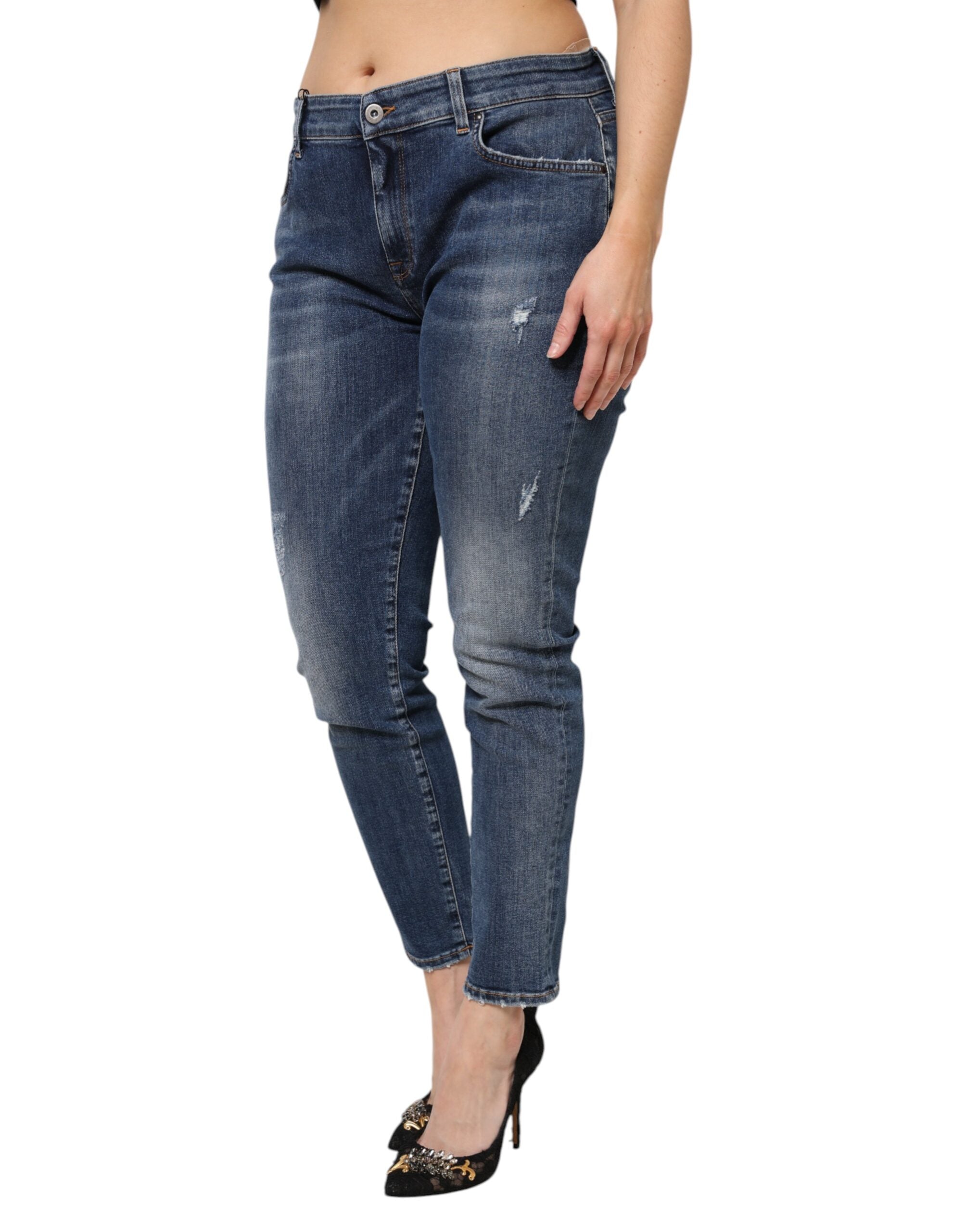 Dolce & Gabbana Blaue Denim-Jeans mit niedriger Taille aus gewaschener Baumwolle