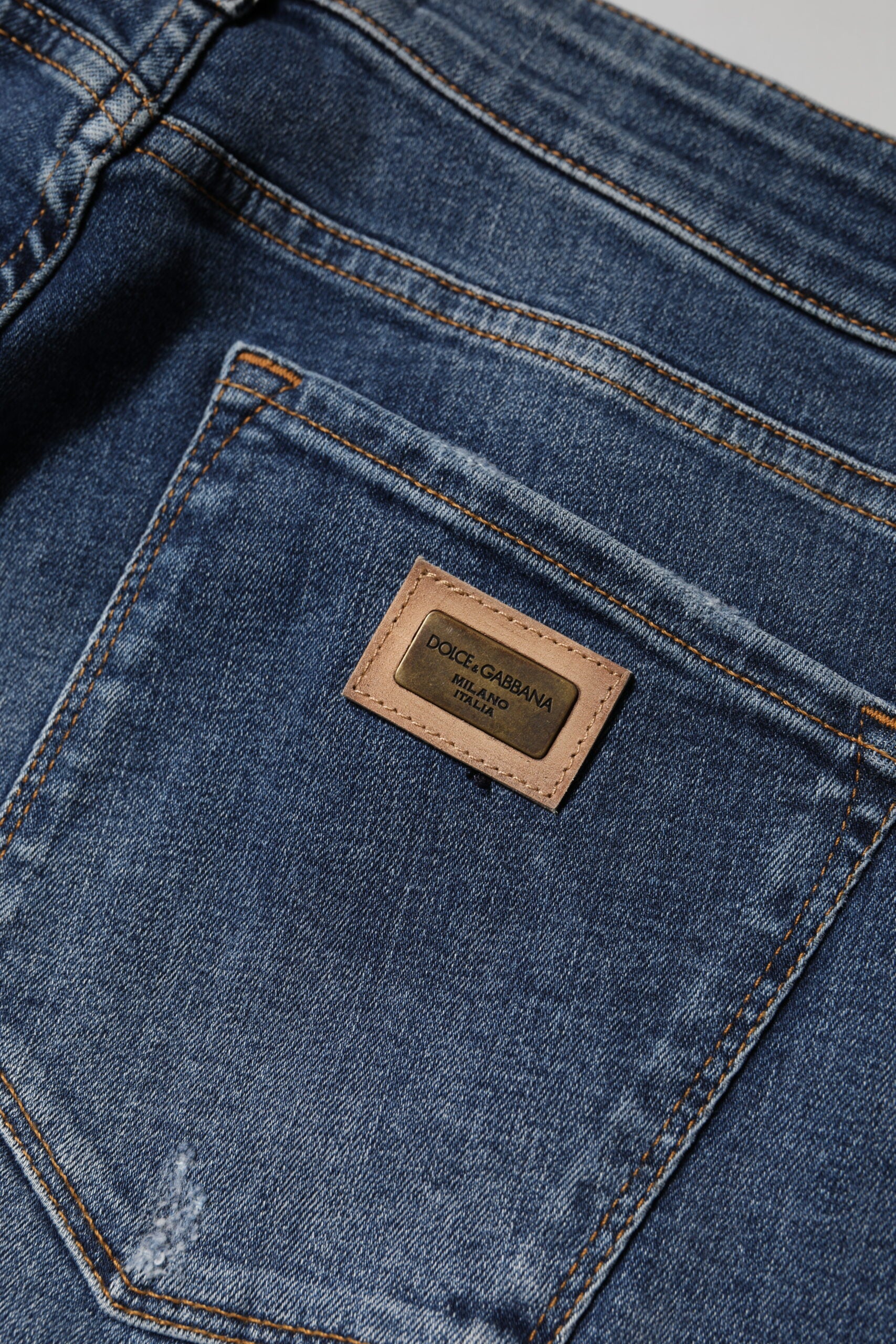 Dolce & Gabbana Blaue Denim-Jeans mit niedriger Taille aus gewaschener Baumwolle