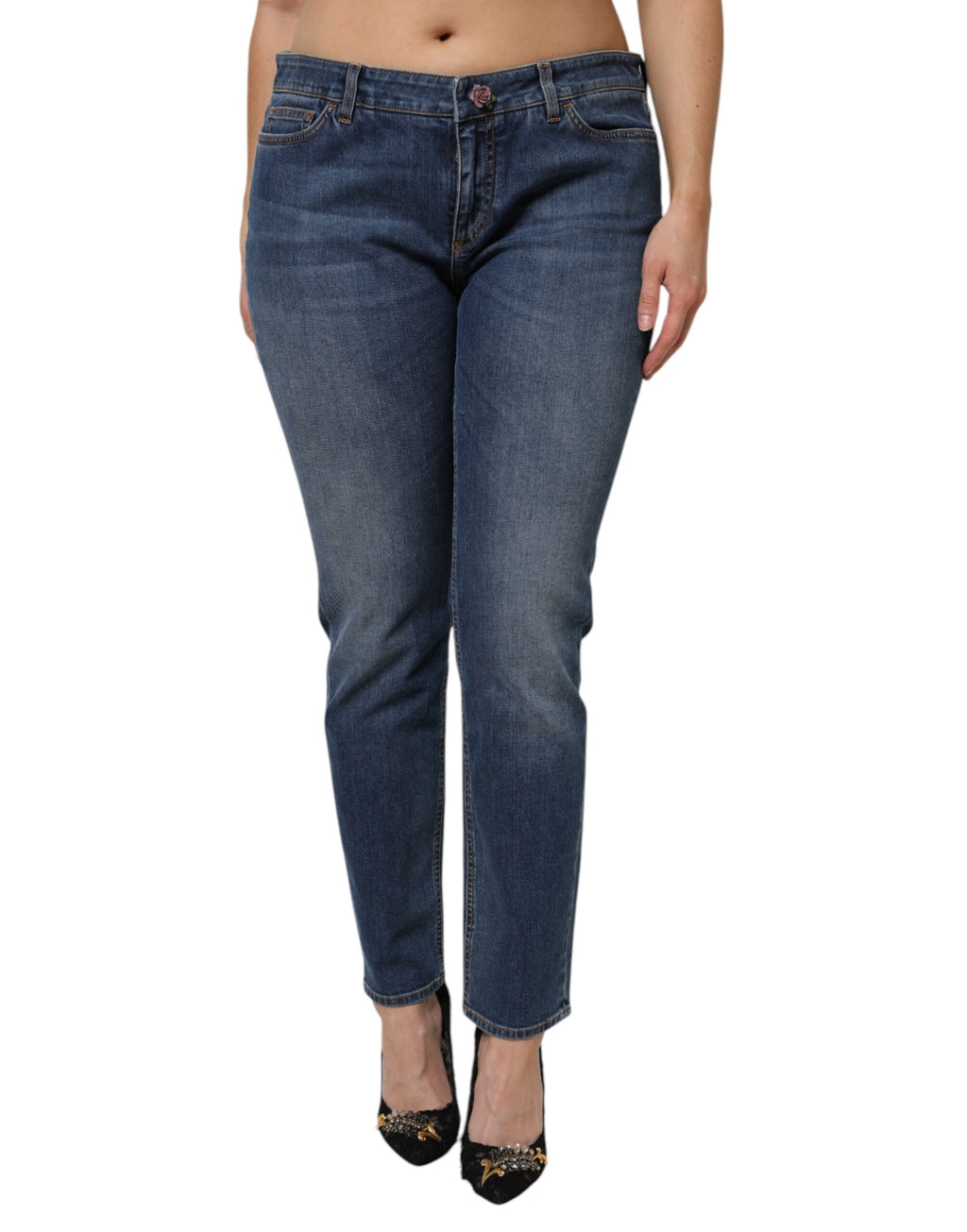 Dolce & Gabbana Blaue Skinny Denim Jeans aus Baumwolle mit niedriger Taille