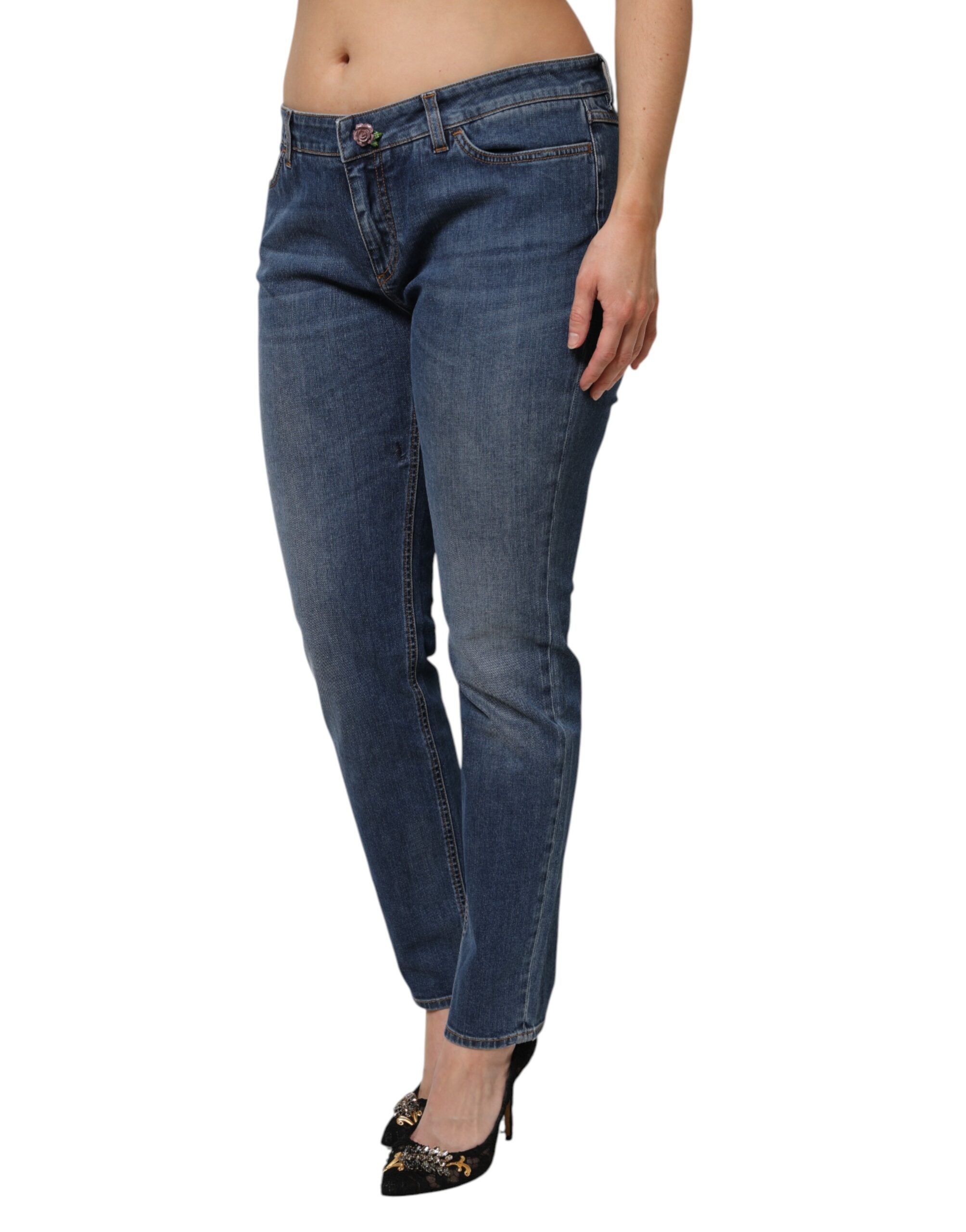 Dolce & Gabbana Blaue Skinny Denim Jeans aus Baumwolle mit niedriger Taille