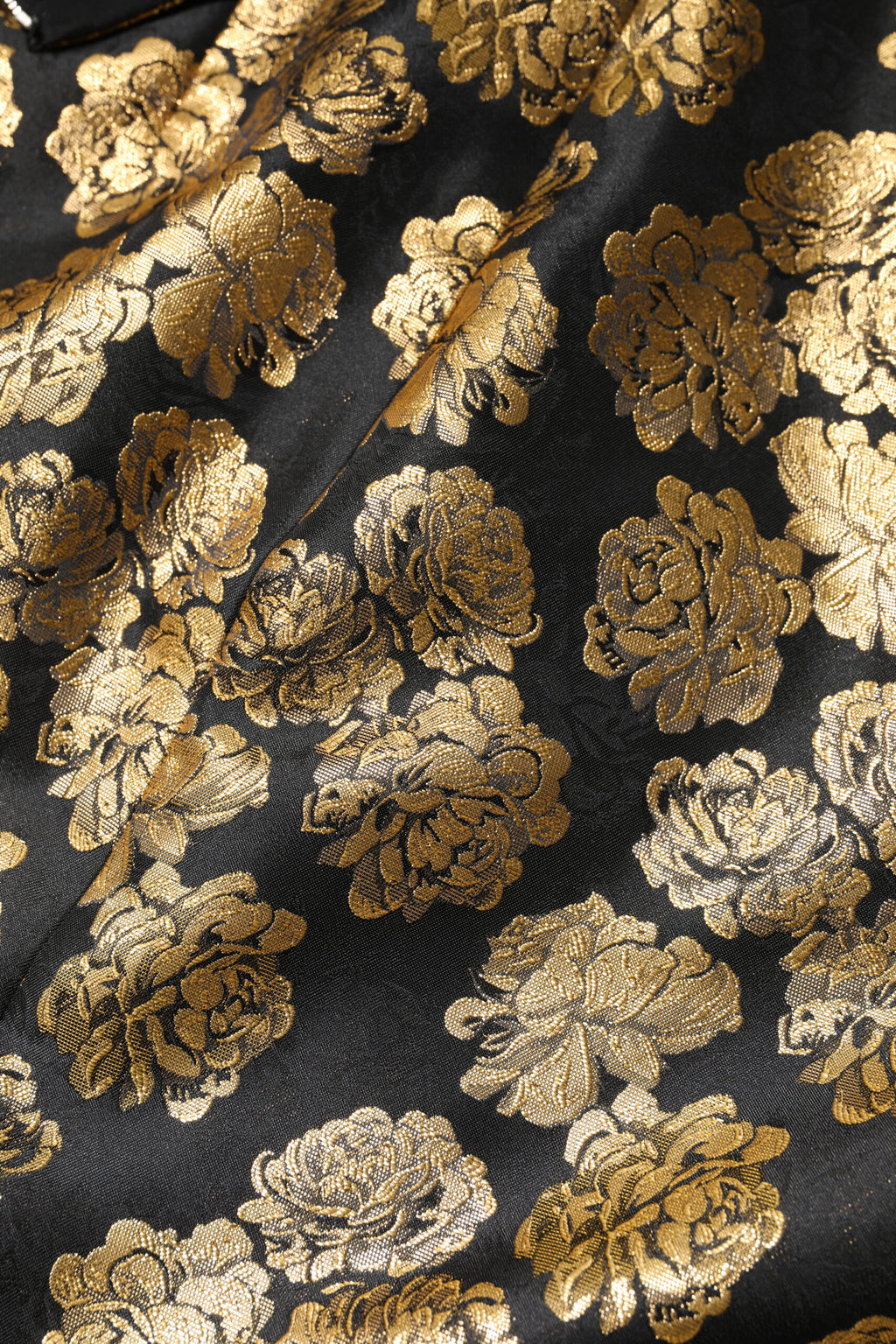 Dolce & Gabbana Schwarzgoldener Jacquard-Minirock mit Blumendruck