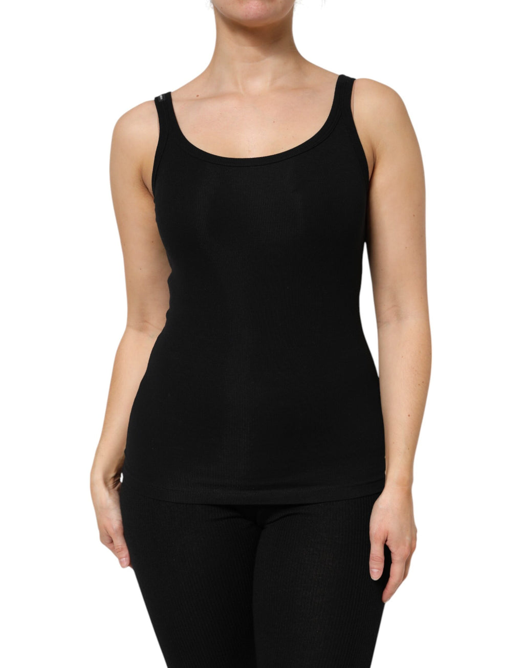 Dolce & Gabbana Schwarzes ärmelloses Baumwoll-Stretch-Tanktop für Frauen