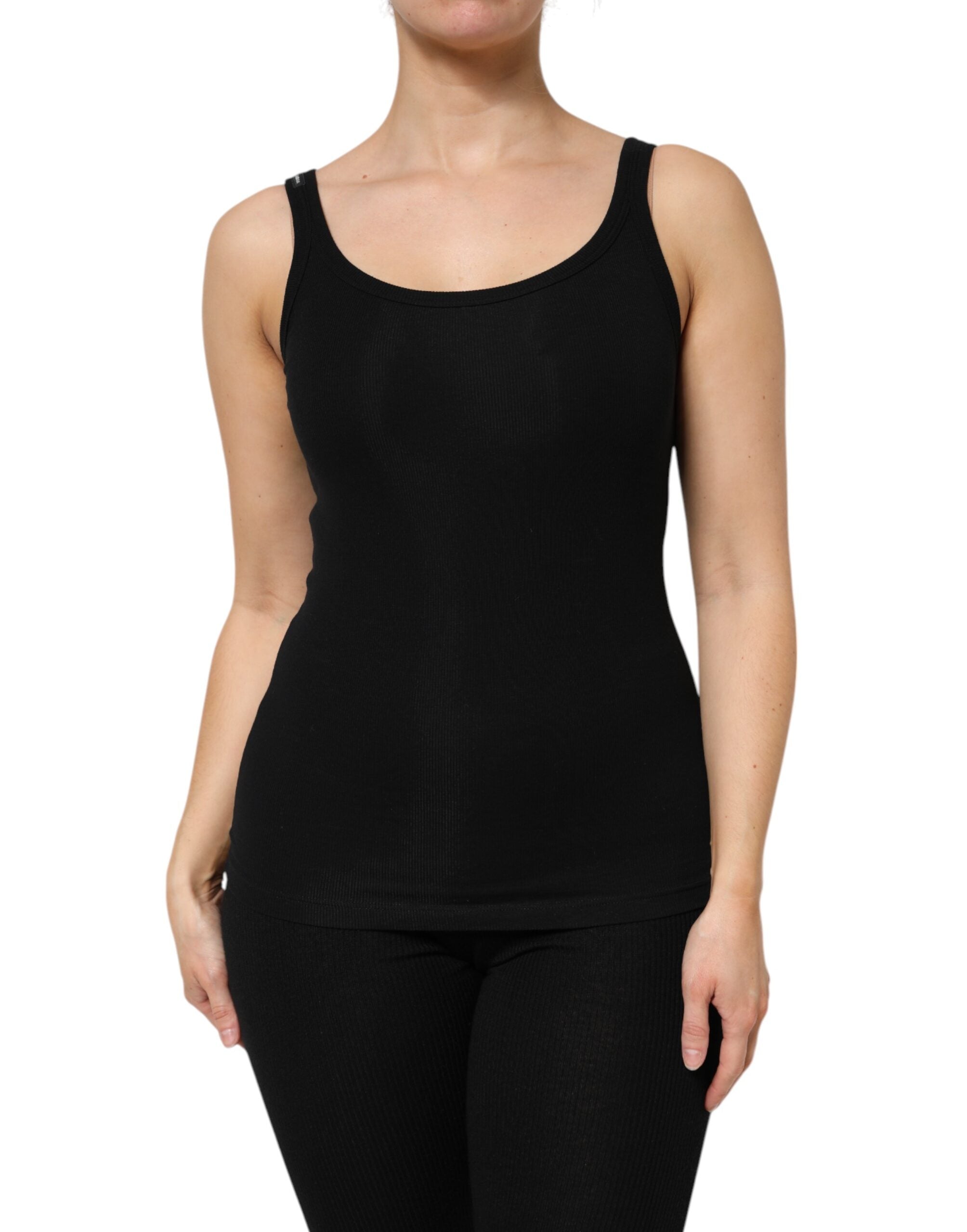 Dolce & Gabbana Schwarzes ärmelloses Baumwoll-Stretch-Tanktop für Frauen