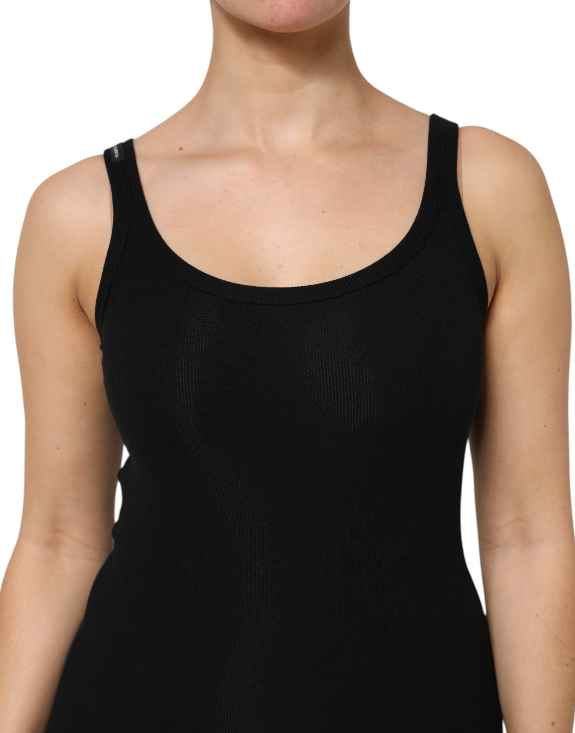 Dolce & Gabbana Schwarzes ärmelloses Baumwoll-Stretch-Tanktop für Frauen