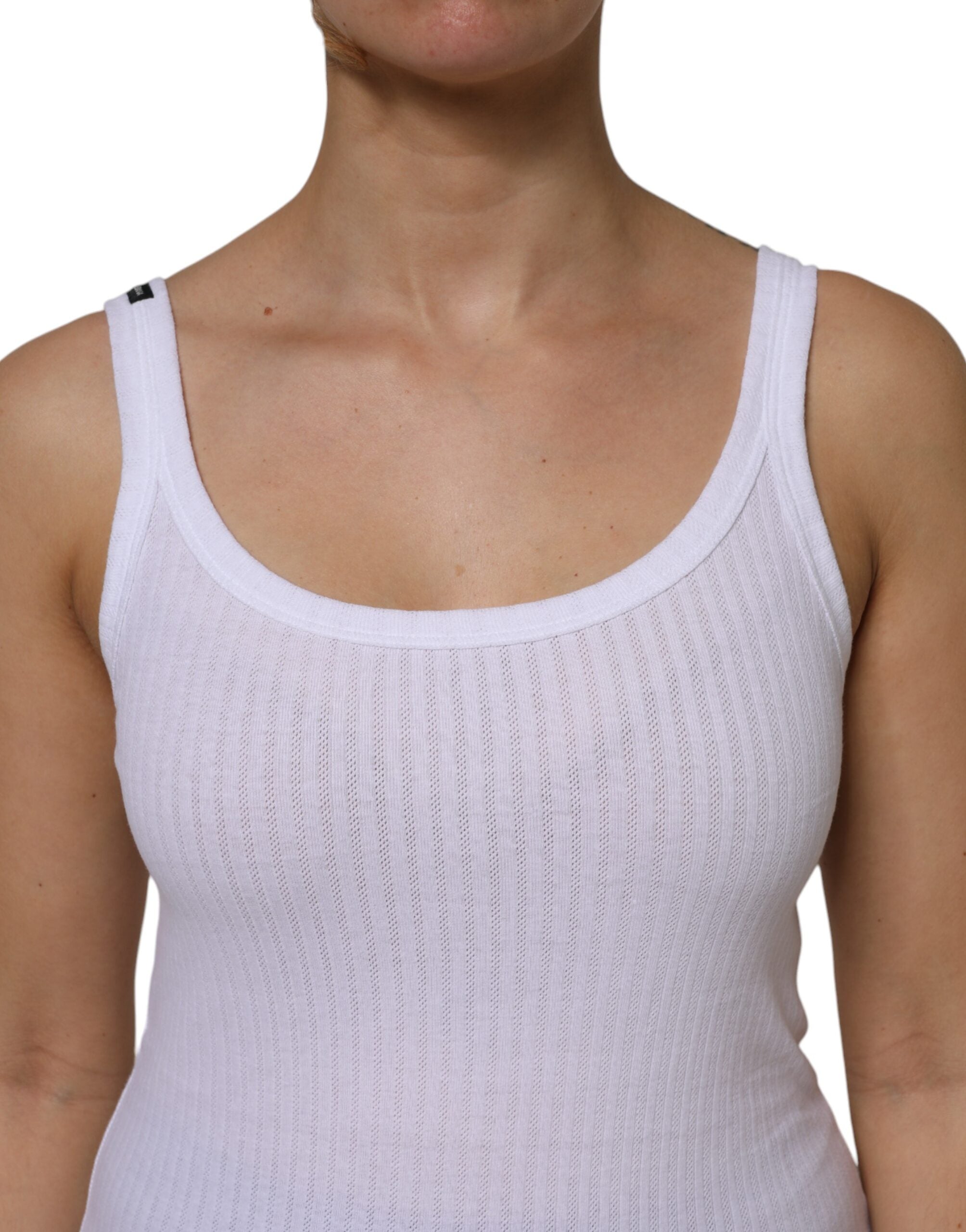 Dolce & Gabbana Weißes ärmelloses Baumwoll-Rundhals-Tanktop