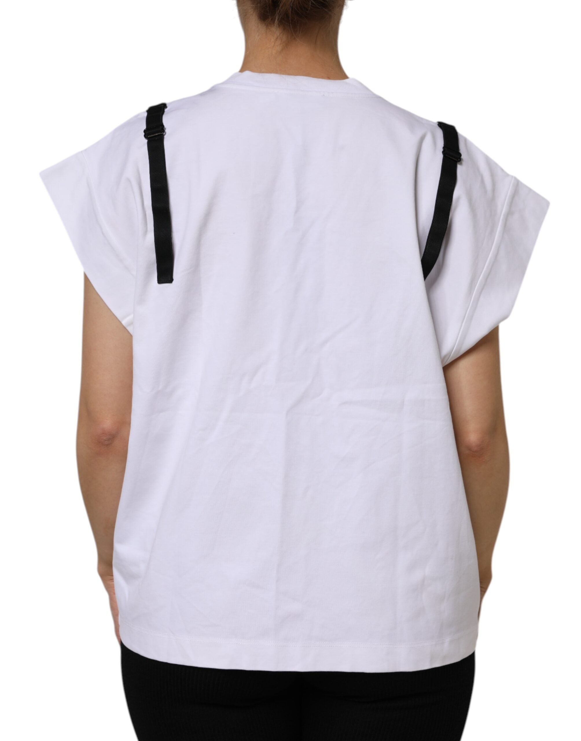 Dolce & Gabbana Weißes Baumwoll-Spitzen-Top mit V-Ausschnitt und kurzen Ärmeln