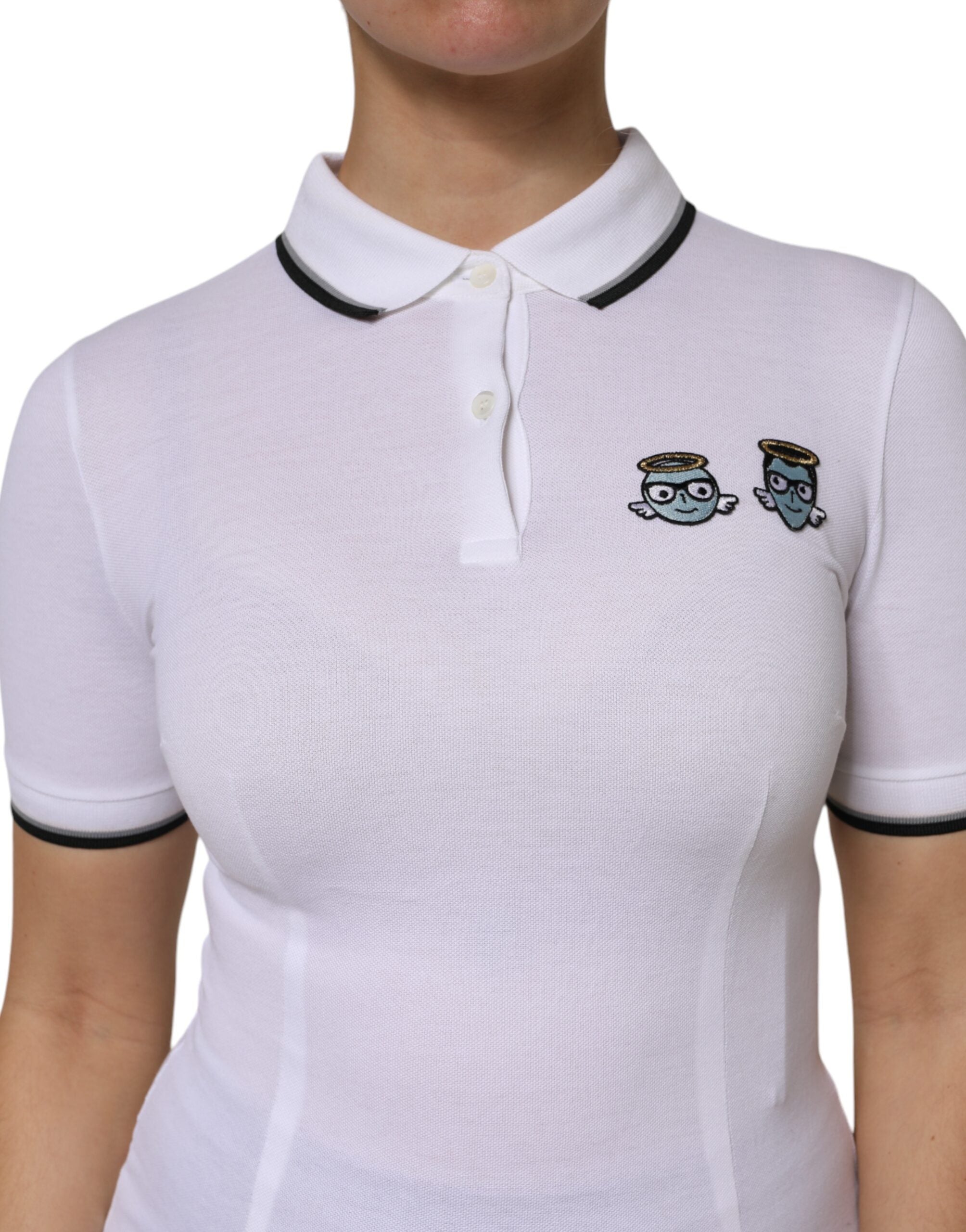Dolce & Gabbana Weißes Baumwoll-Poloshirt mit kurzen Ärmeln und Kragen