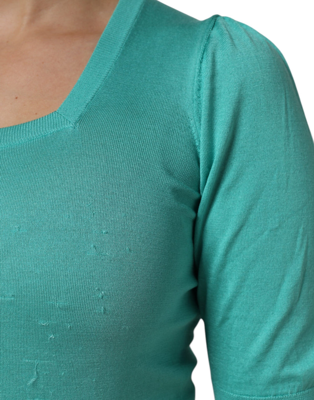 Dolce & Gabbana Aquablaues Seidenoberteil mit kurzen Ärmeln und quadratischem Ausschnitt