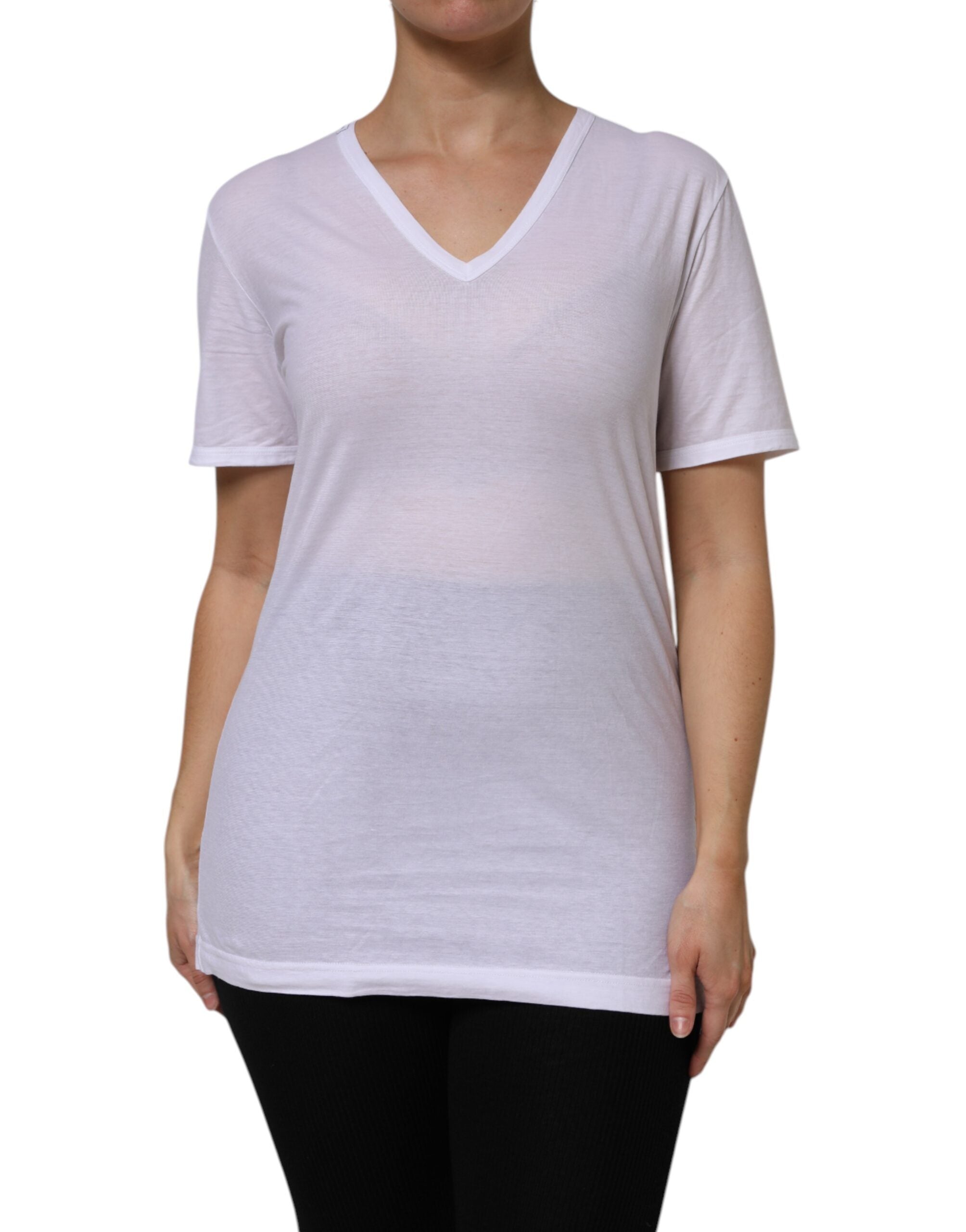 Dolce & Gabbana Weißes Baumwoll-T-Shirt mit kurzen Ärmeln und V-Ausschnitt
