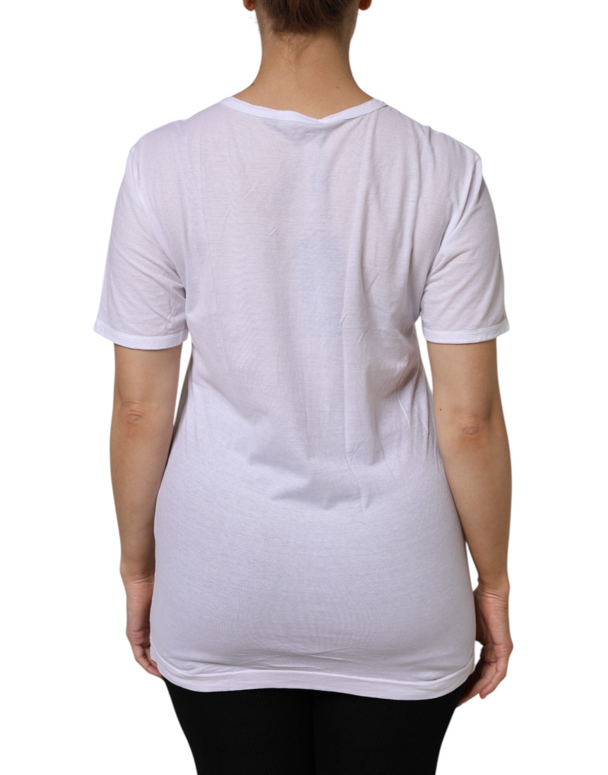 Dolce & Gabbana Weißes Baumwoll-T-Shirt mit kurzen Ärmeln und V-Ausschnitt