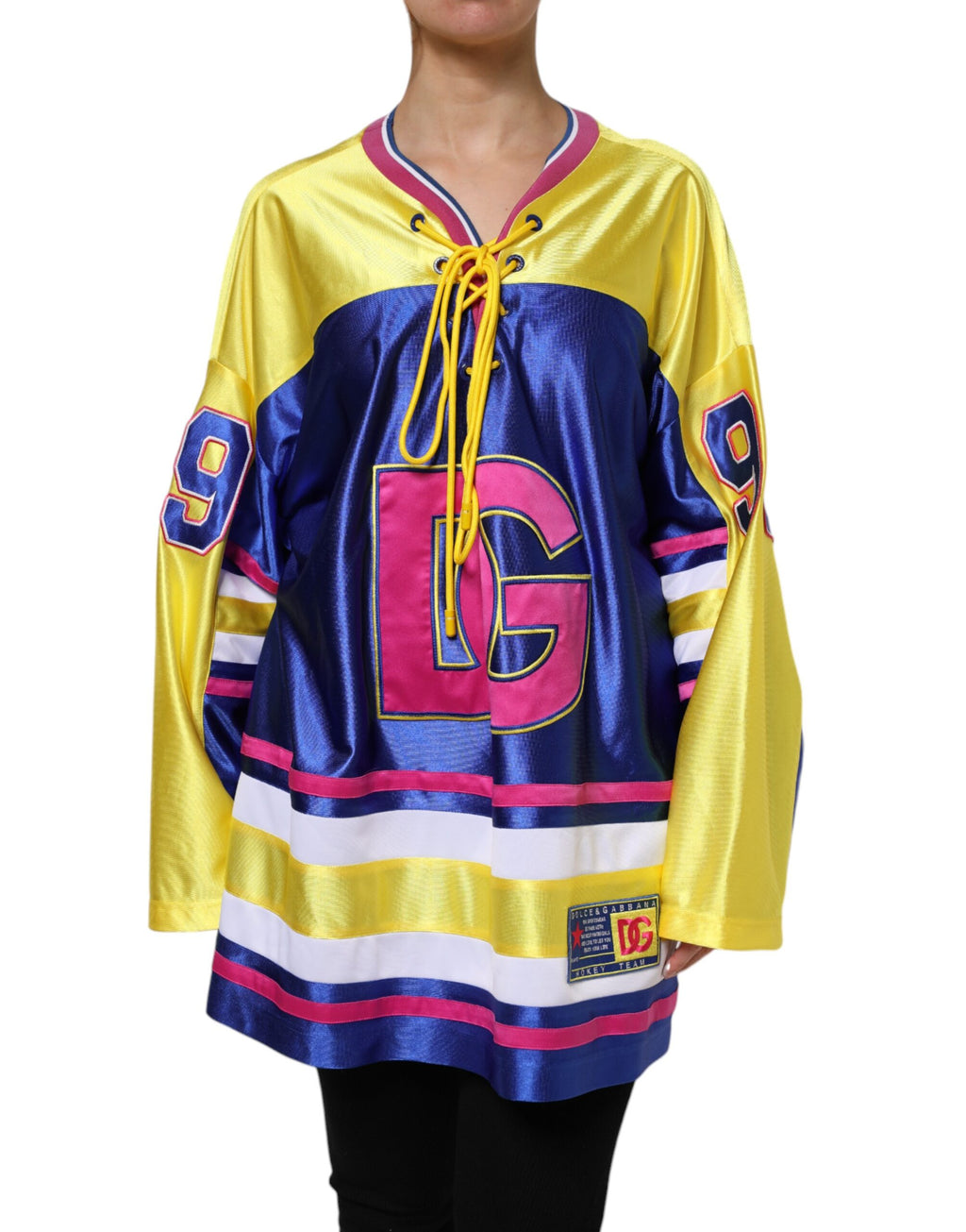 Dolce & Gabbana Multicolor Polyester Langarm V-Ausschnitt Top