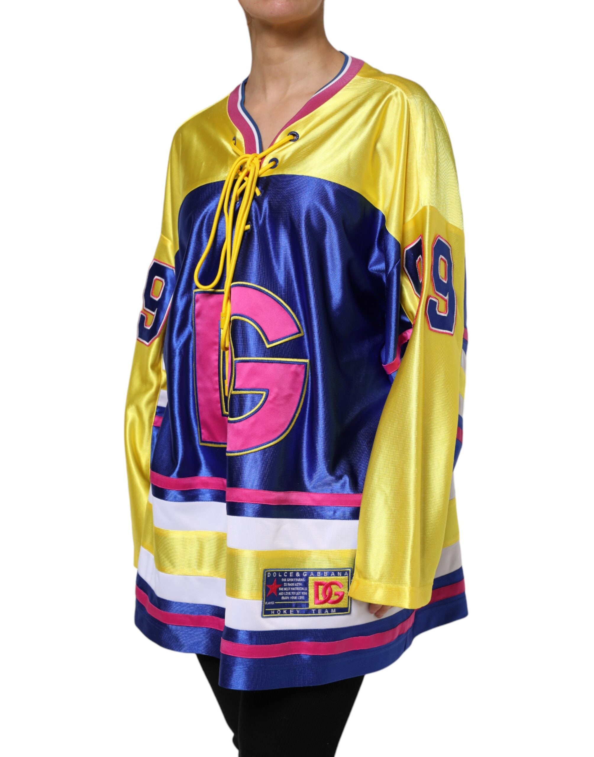 Dolce & Gabbana Multicolor Polyester Langarm V-Ausschnitt Top