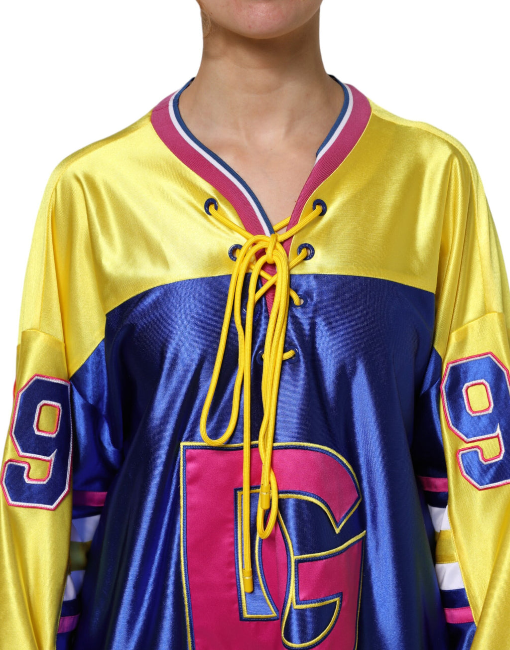 Dolce & Gabbana Multicolor Polyester Langarm V-Ausschnitt Top