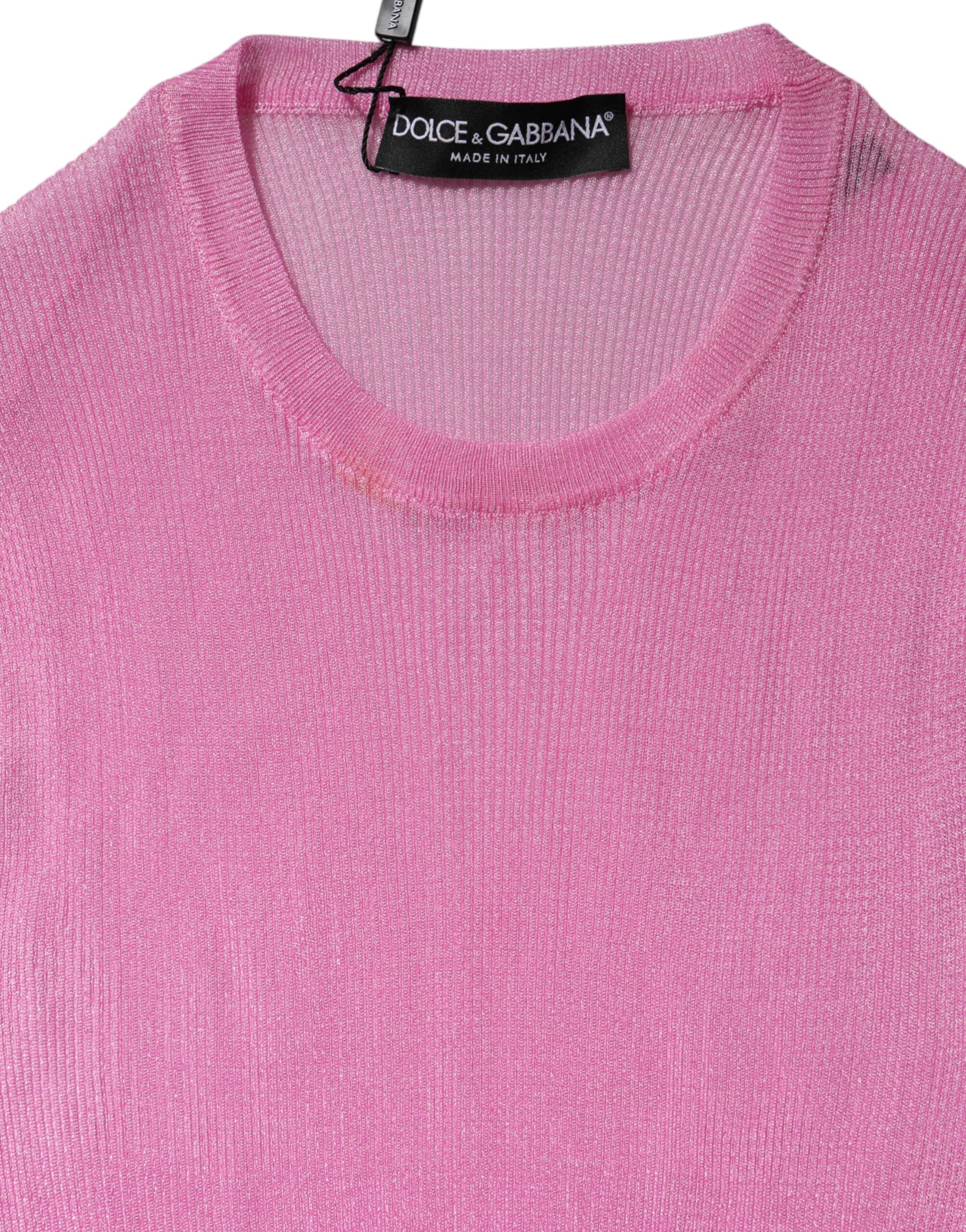 Dolce & Gabbana Rosa Polyester ärmelloses Tank-Top mit Rundhalsausschnitt