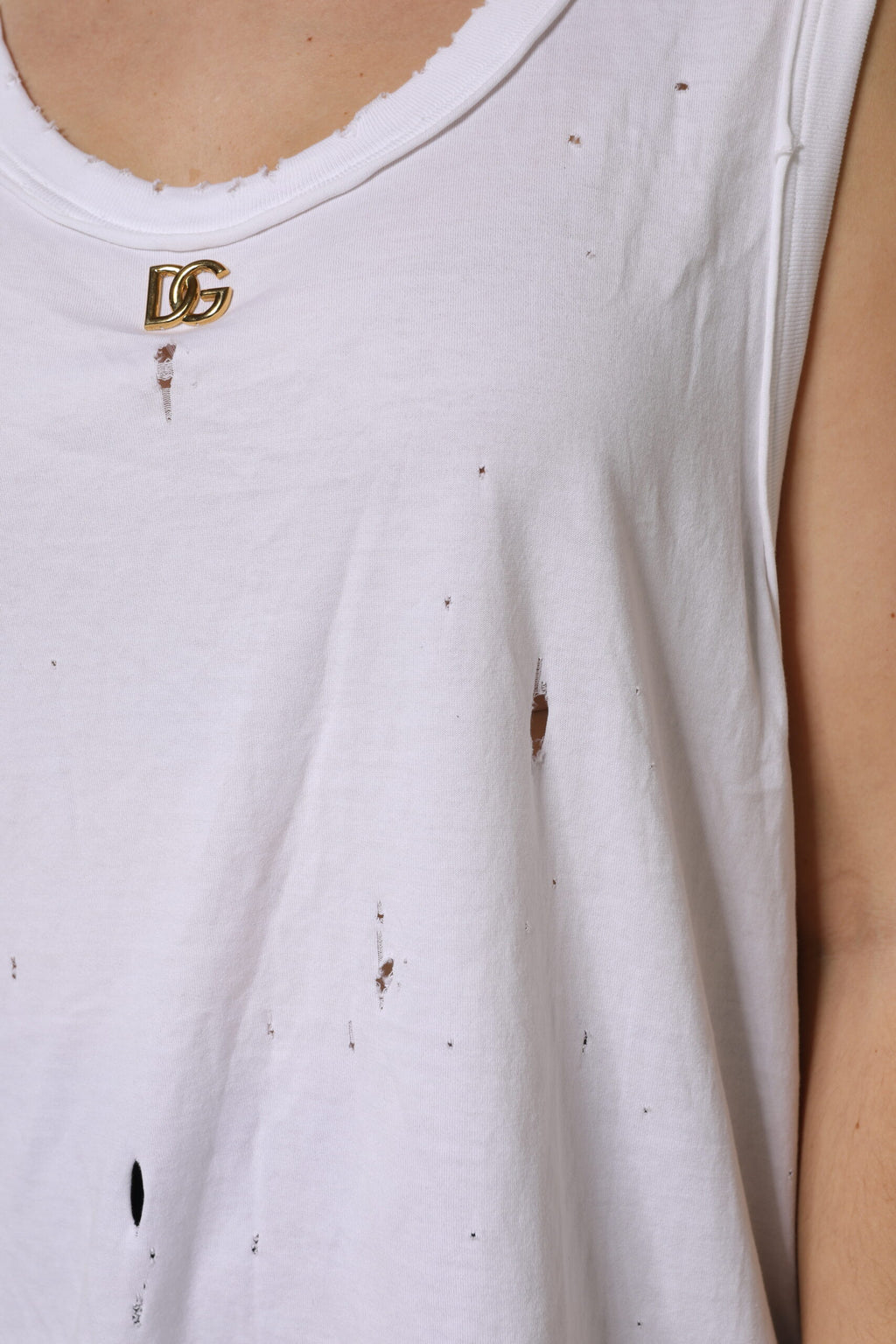 Dolce & Gabbana Weißes ärmelloses Baumwoll-Tank-Top mit Rundhalsausschnitt