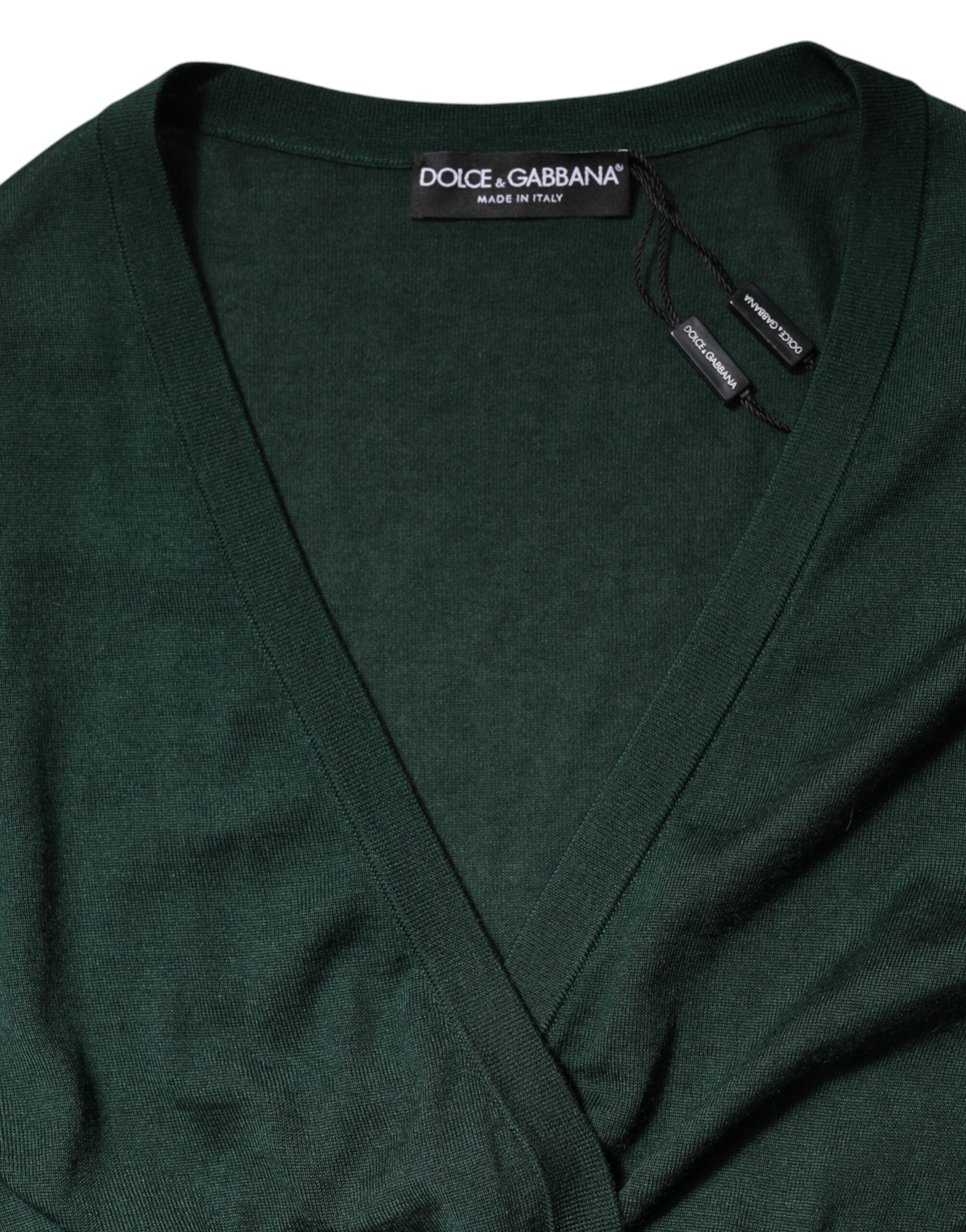 Dolce & Gabbana Dunkelgrüner Kaschmir-Seiden-Cardigan-Pullover
