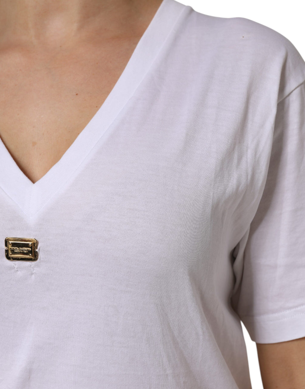 Dolce & Gabbana Weißes Baumwoll-T-Shirt mit kurzen Ärmeln und V-Ausschnitt