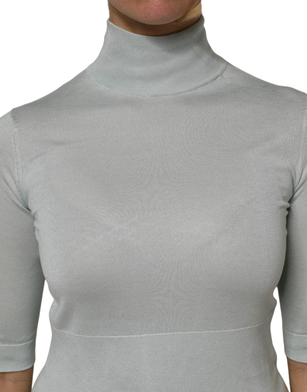 Dolce & Gabbana Hellgrünes Seiden-Rollkragen-Top mit 3/4-Ärmeln