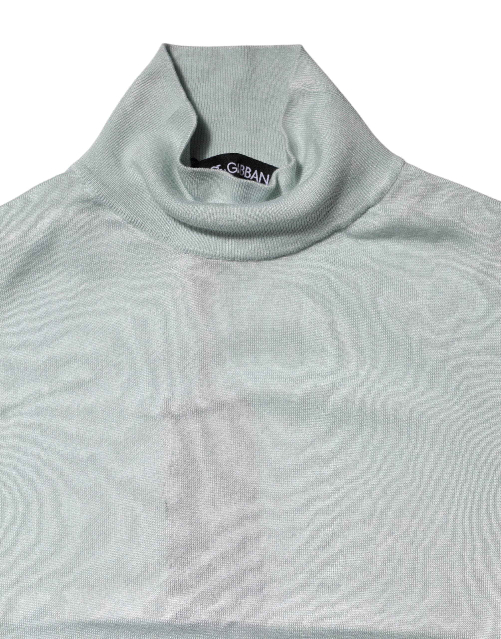 Dolce & Gabbana Hellgrünes Seiden-Rollkragen-Top mit 3/4-Ärmeln