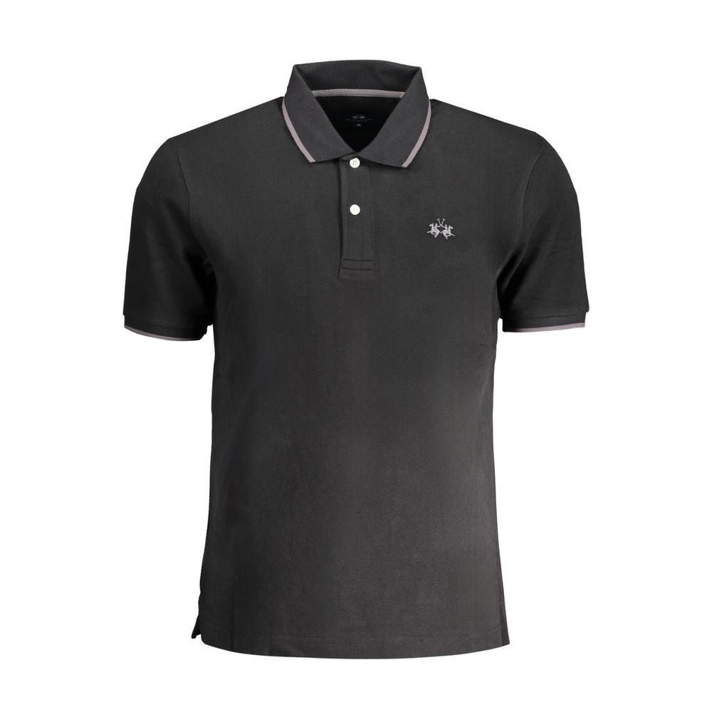 La Martina Schwarzes Baumwoll-Poloshirt für Männer
