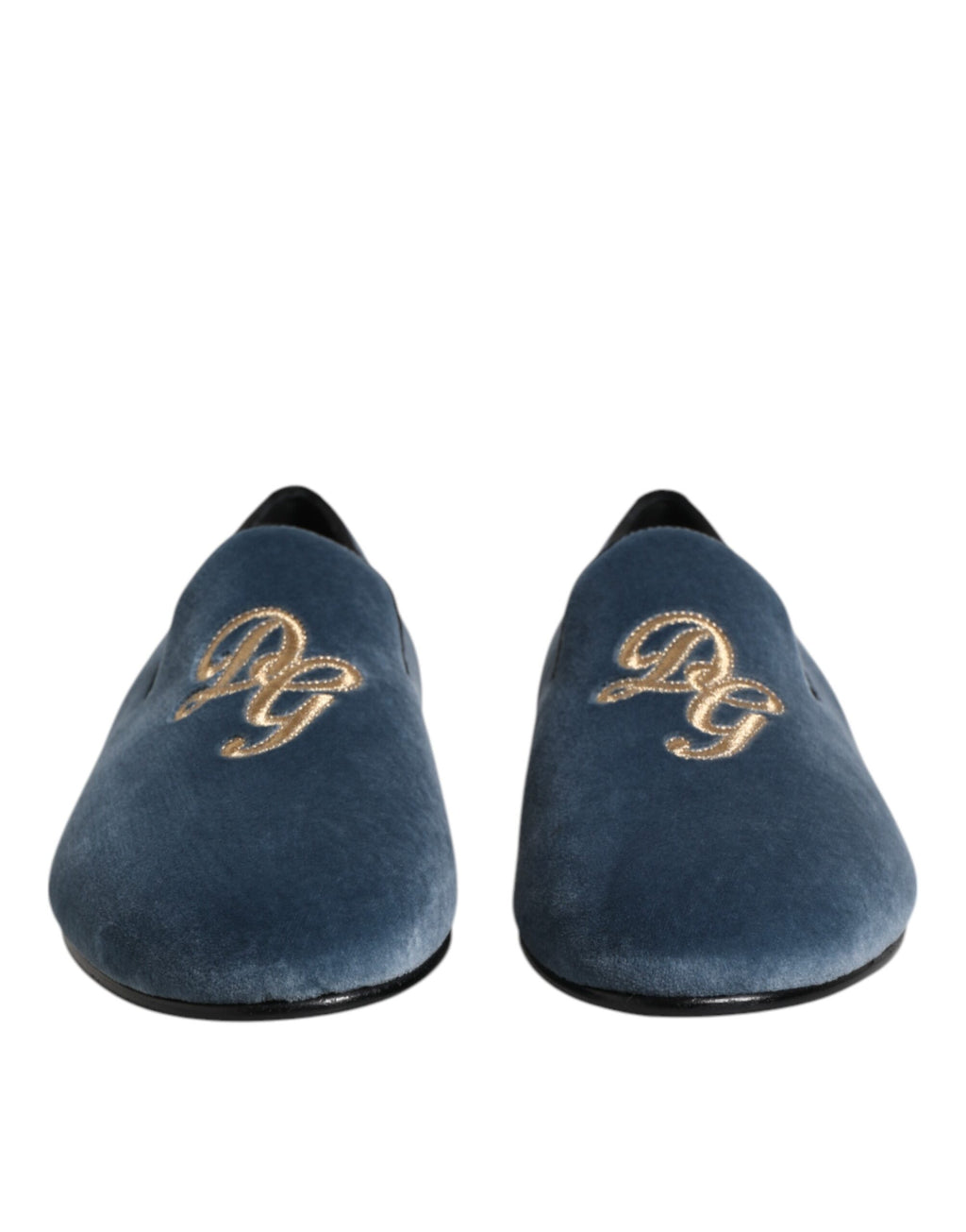 Dolce & Gabbana Blaue Samt-Slipper mit DG-Logo Festliche Schuhe