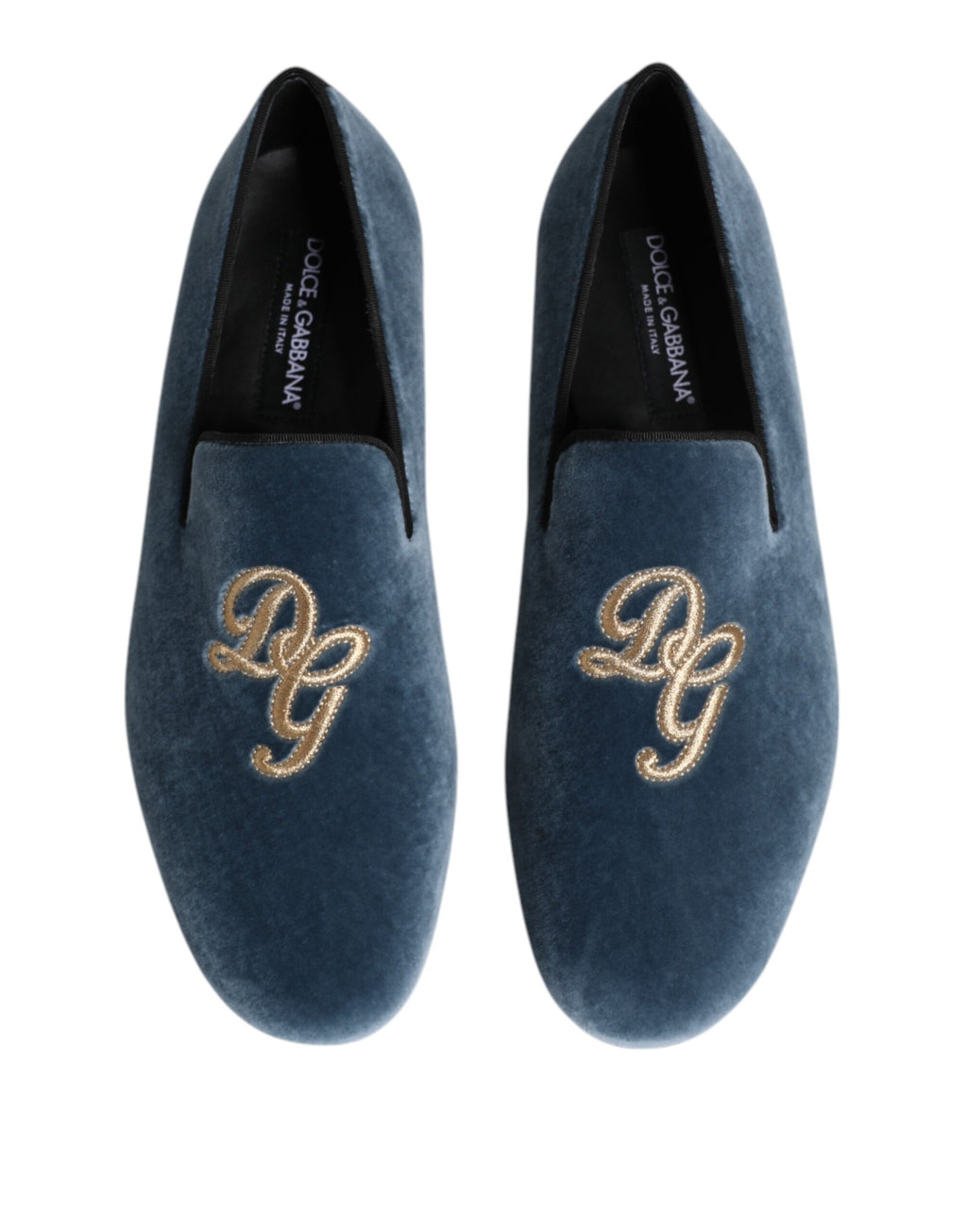 Dolce & Gabbana Blaue Samt-Slipper mit DG-Logo Festliche Schuhe