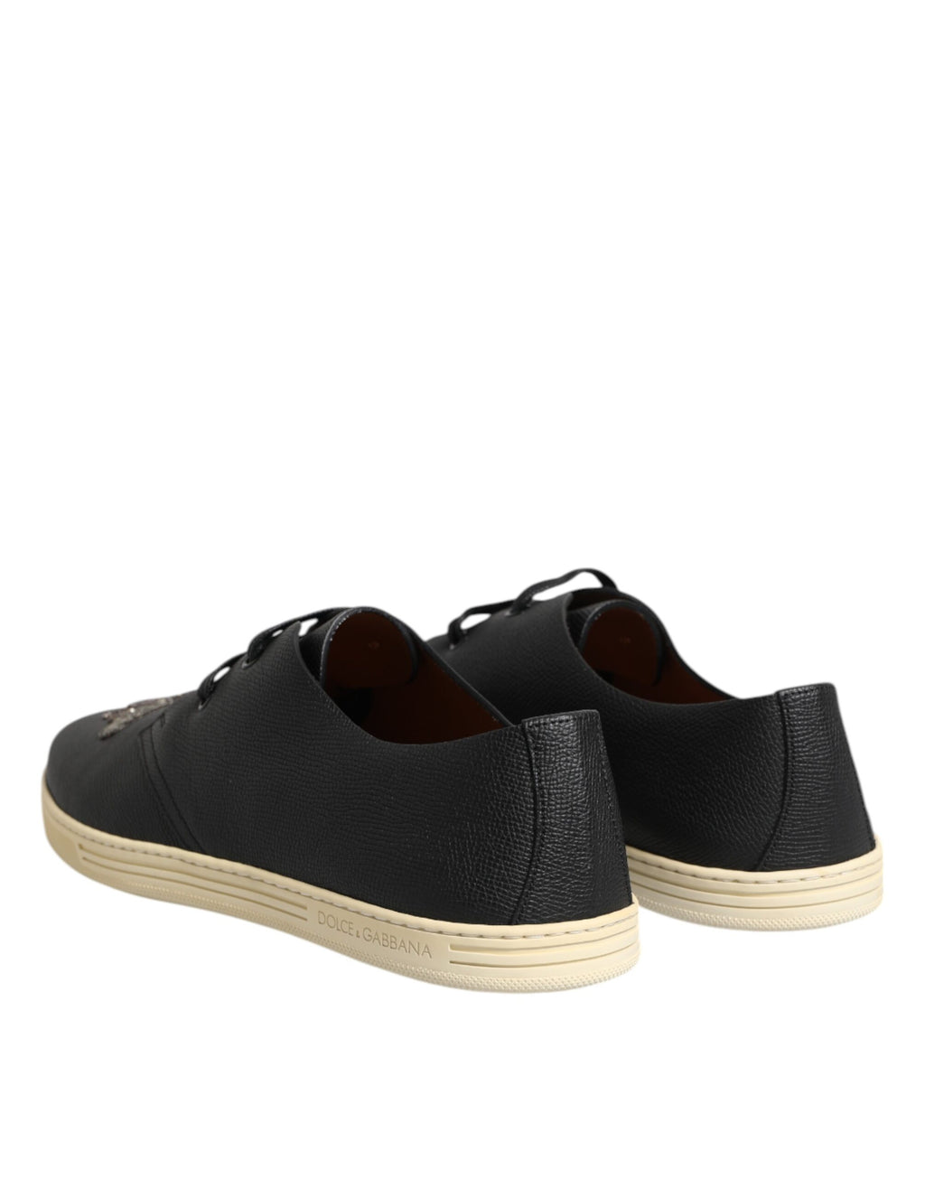 Dolce & Gabbana Schwarz Leder Bee Crown Low Top Sneakers Schuhe