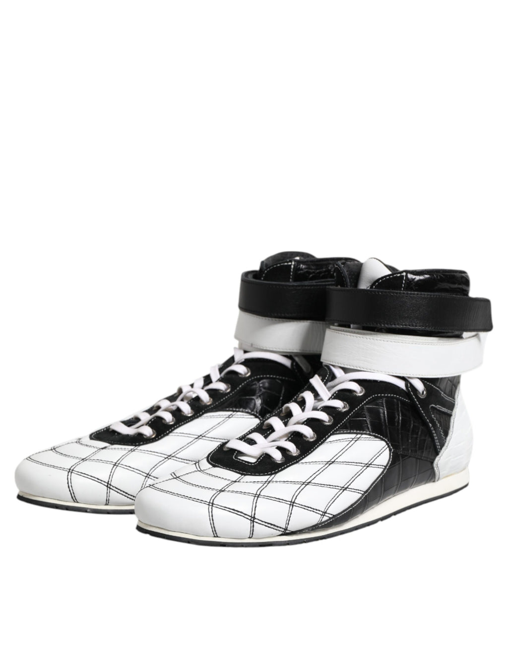 Dolce & Gabbana Schwarz Weiß Leder High Top Sneakers Schuhe