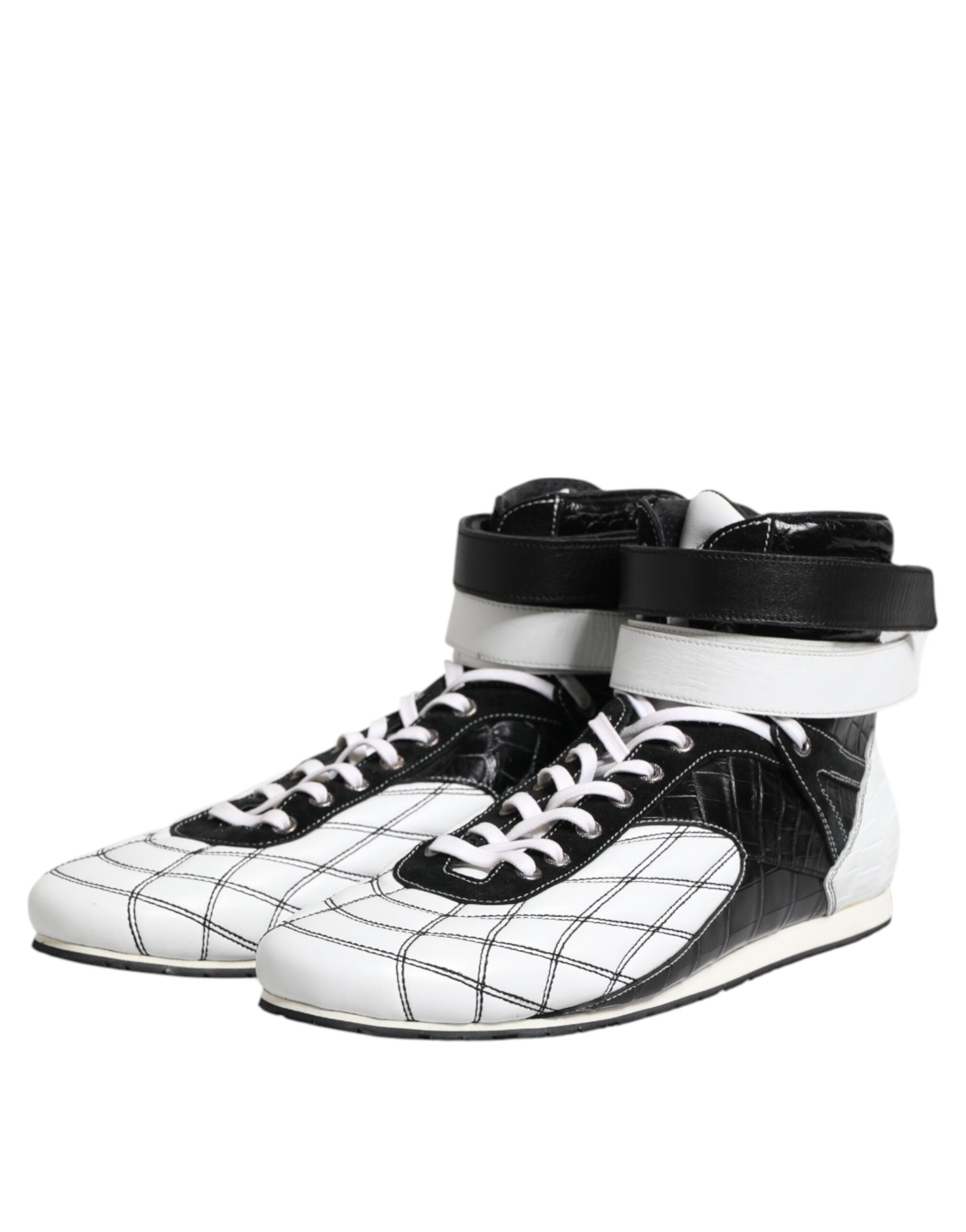 Dolce & Gabbana Schwarz Weiß Leder High Top Sneakers Schuhe