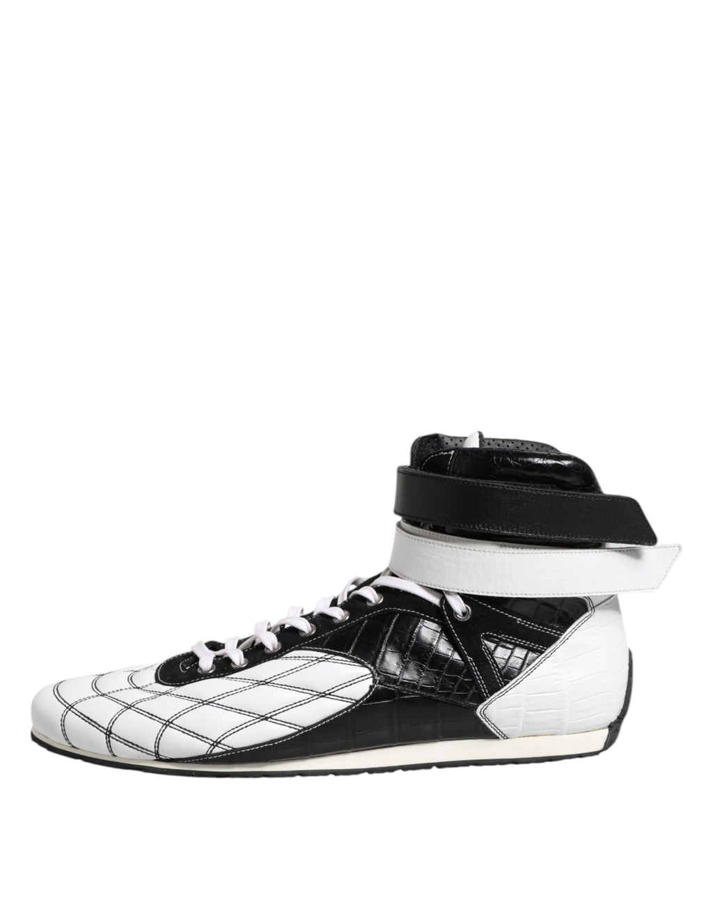 Dolce & Gabbana Schwarz Weiß Leder High Top Sneakers Schuhe