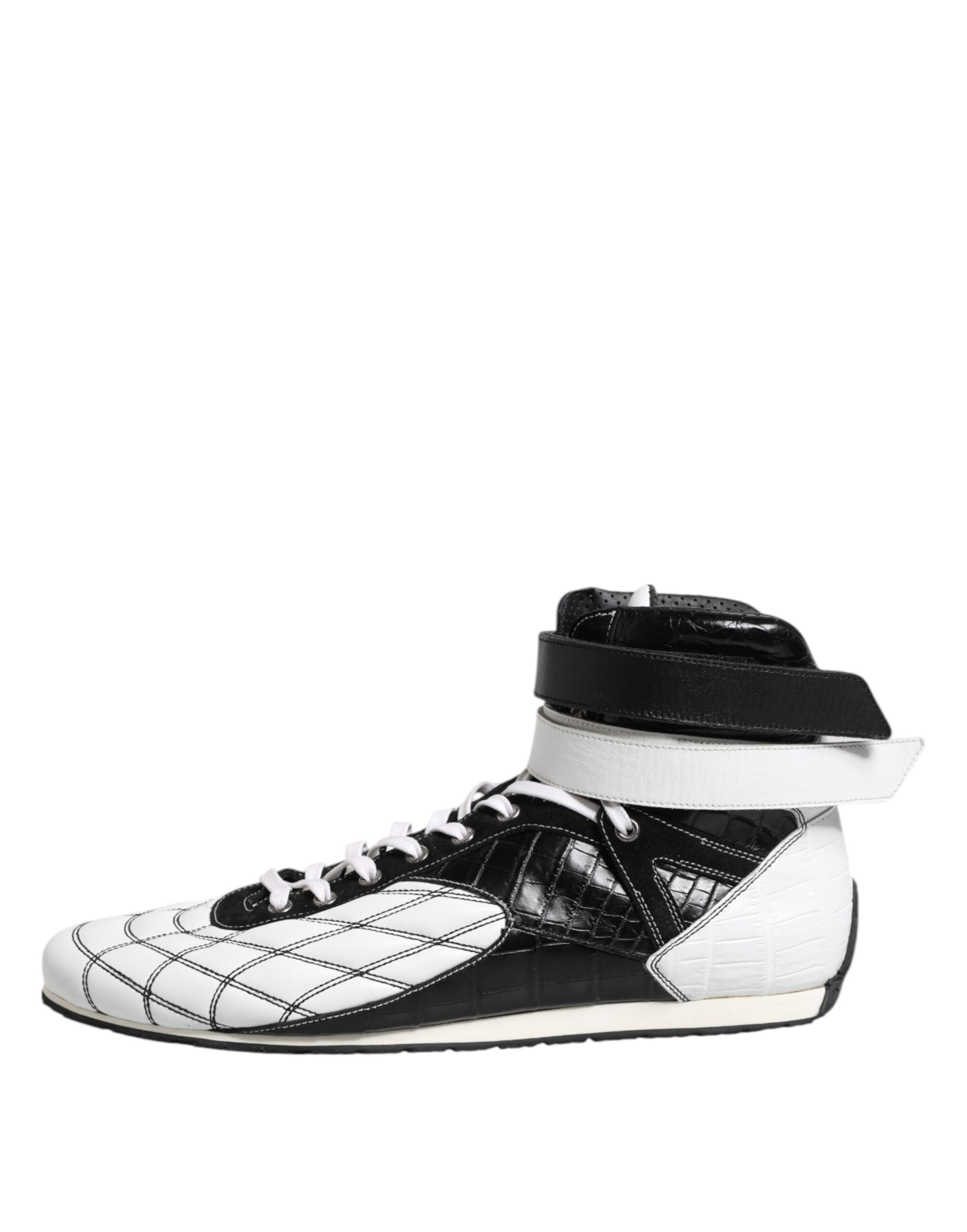Dolce & Gabbana Schwarz Weiß Leder High Top Sneakers Schuhe