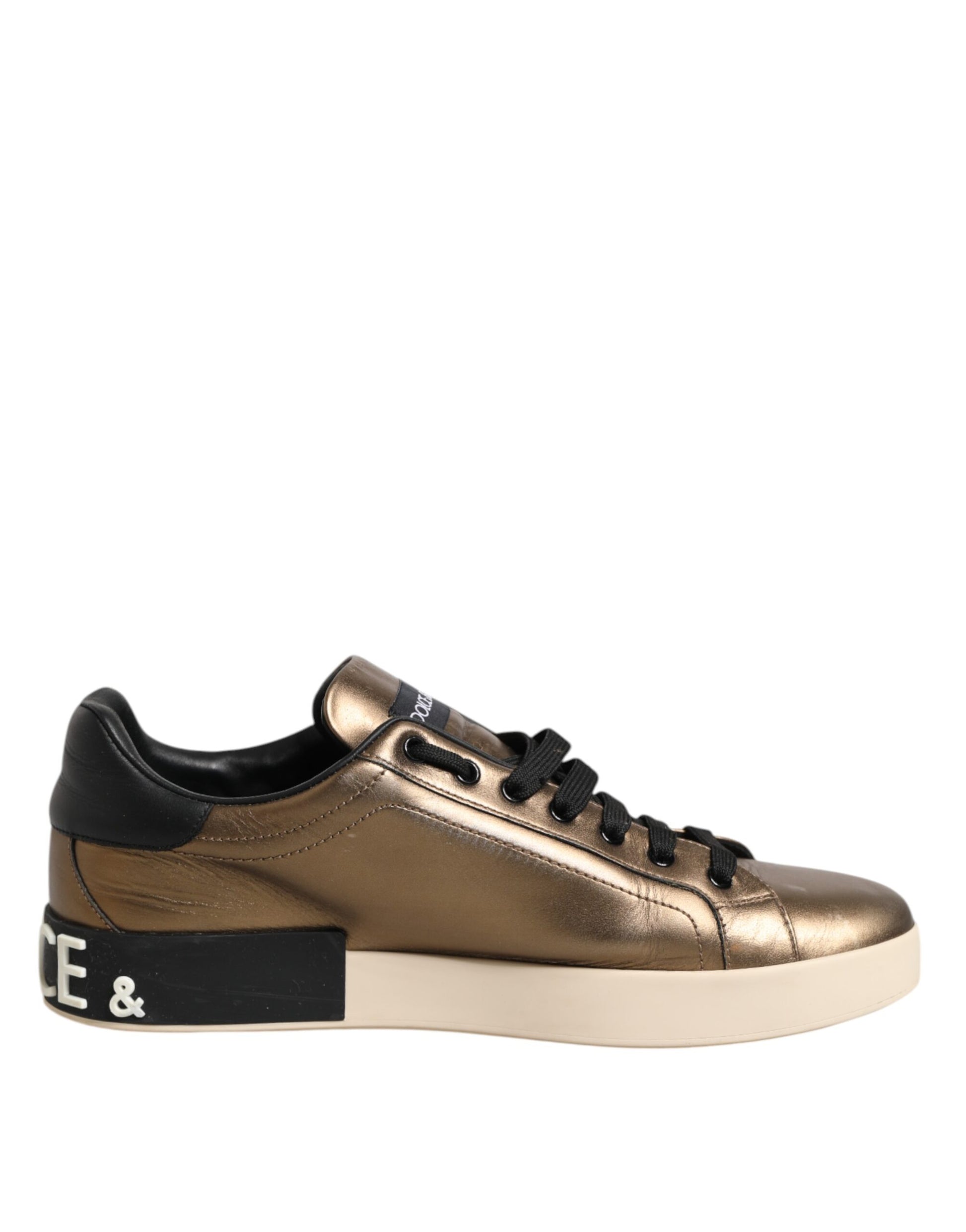 Dolce & Gabbana Gold Portofino Leder Low Top Sneakers Schuhe