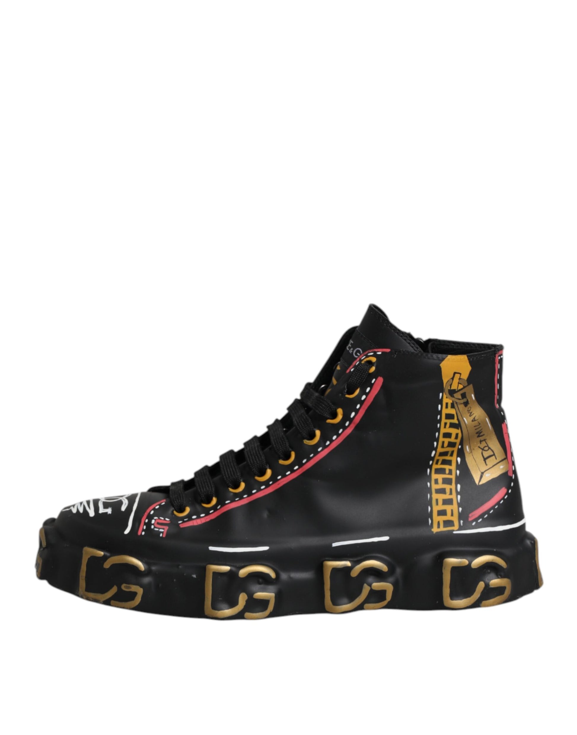 Dolce & Gabbana Schwarze Leder Logo High Top Sneakers Schuhe