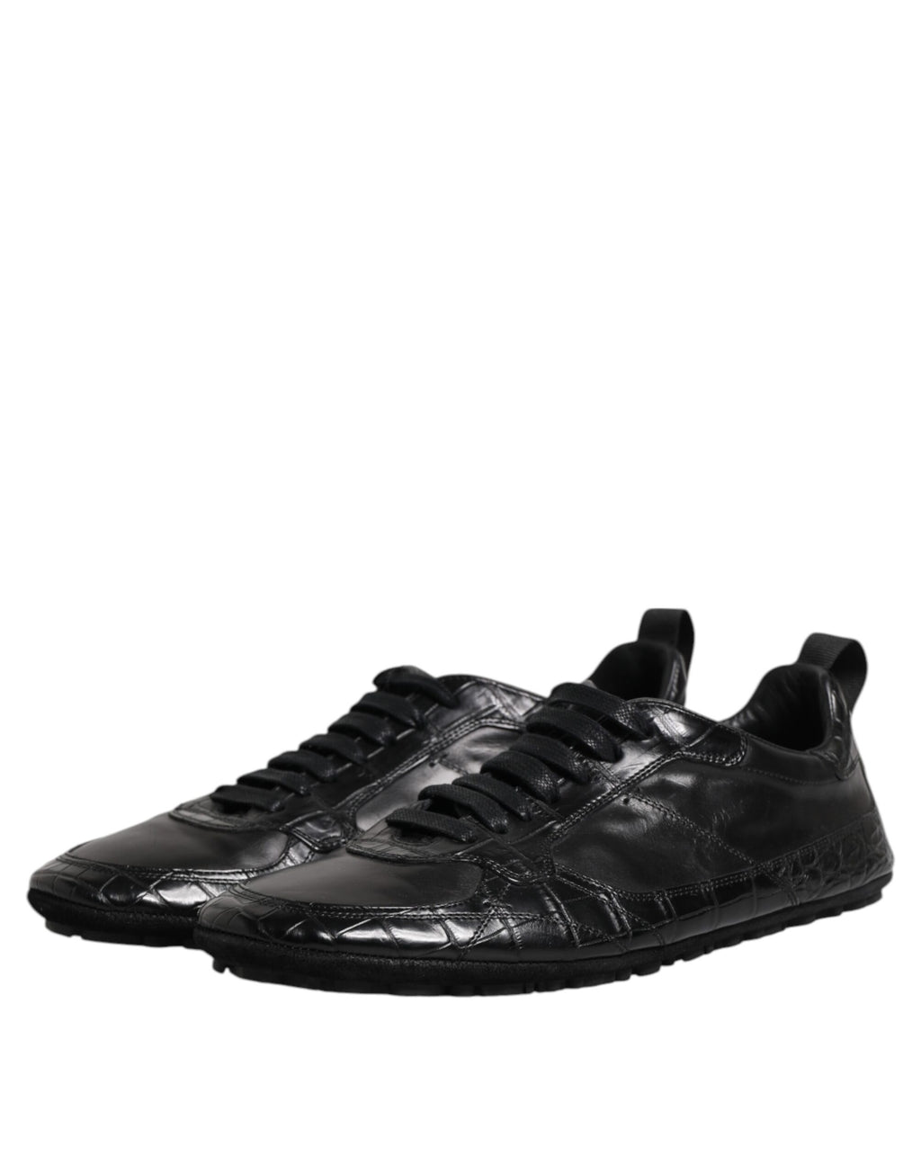 Dolce & Gabbana Schwarze Exotische Leder Low Top Sneakers Schuhe