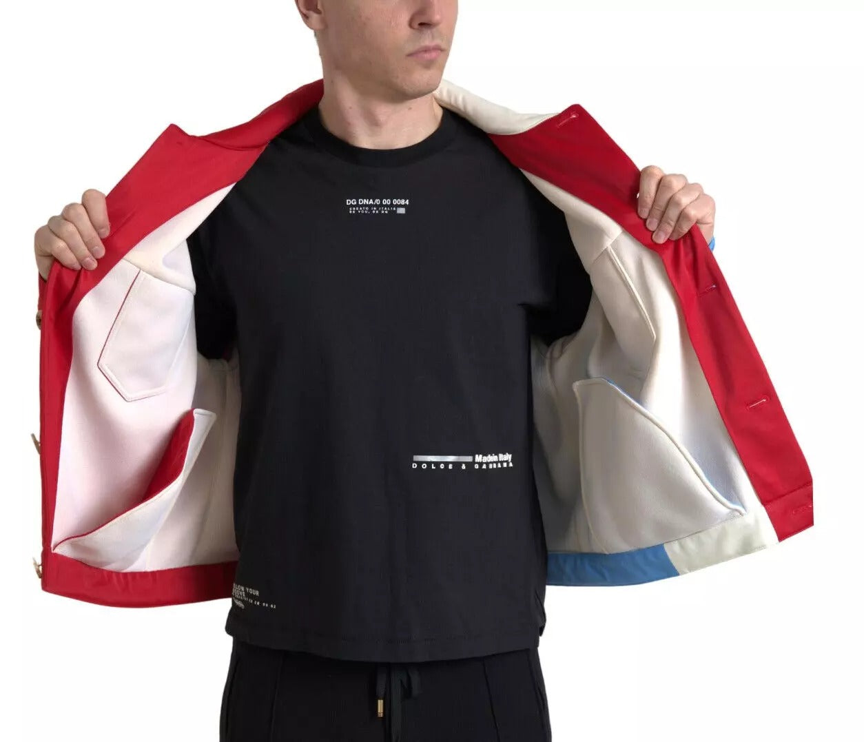 Dolce & Gabbana Mehrfarbige kurze Jacke mit Polyesterkragen