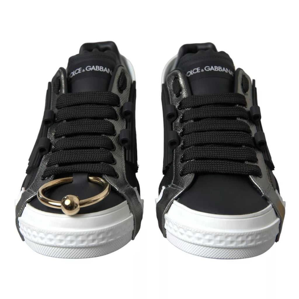 Dolce & Gabbana Schwarz Leder Low Top Sneakers Portofino Schuhe