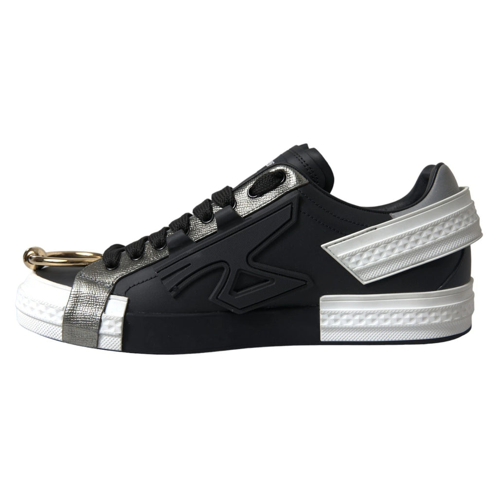 Dolce & Gabbana Schwarz Leder Low Top Sneakers Portofino Schuhe