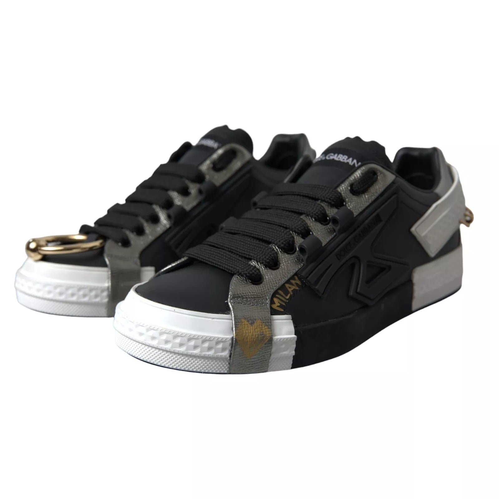 Dolce & Gabbana Schwarz Leder Low Top Sneakers Portofino Schuhe