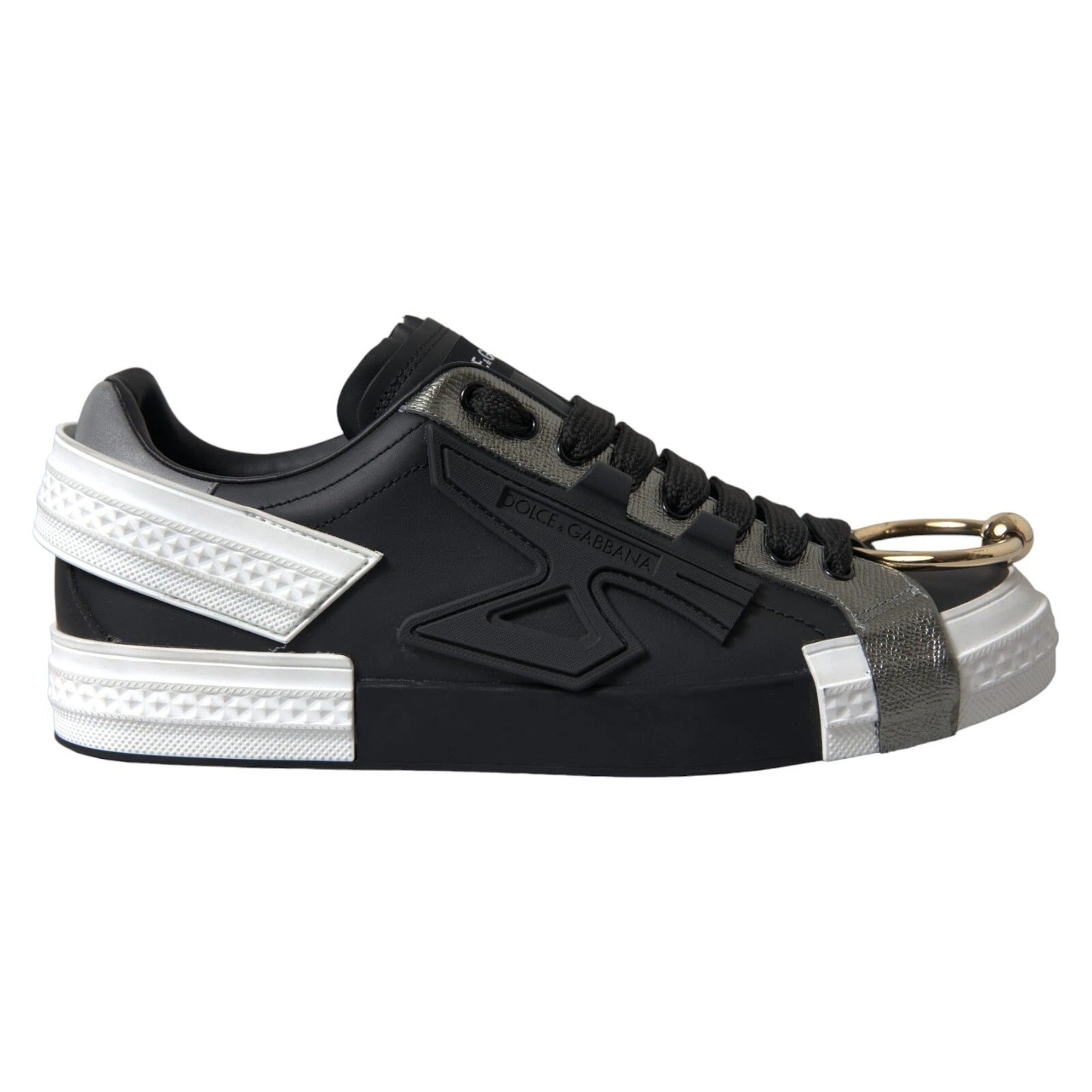 Dolce & Gabbana Schwarz Leder Low Top Sneakers Portofino Schuhe