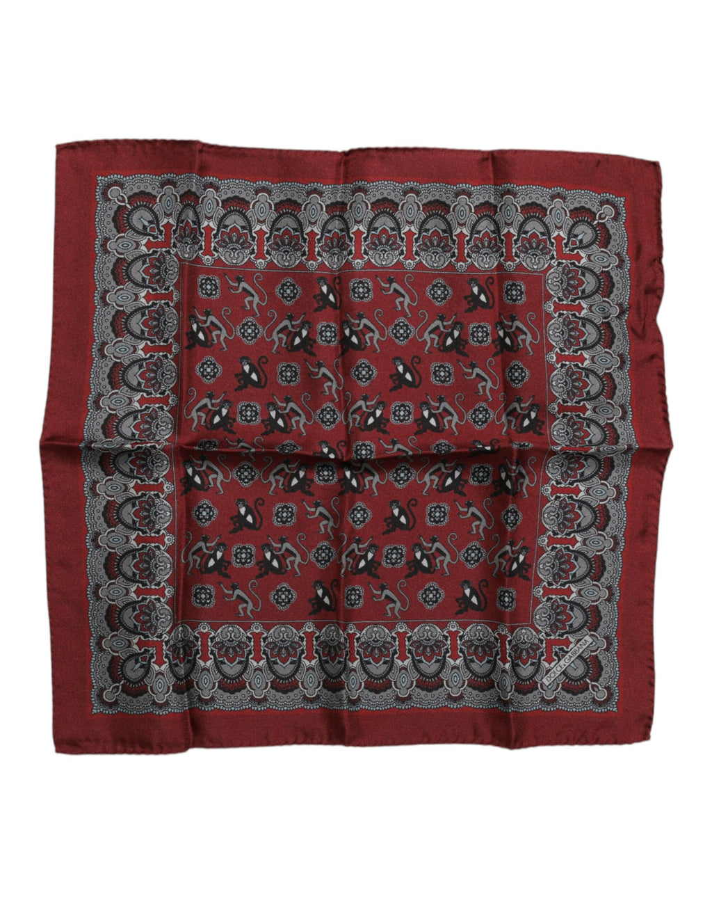 Dolce & Gabbana Maroon Monkey Print Silk Square Foulard Schal