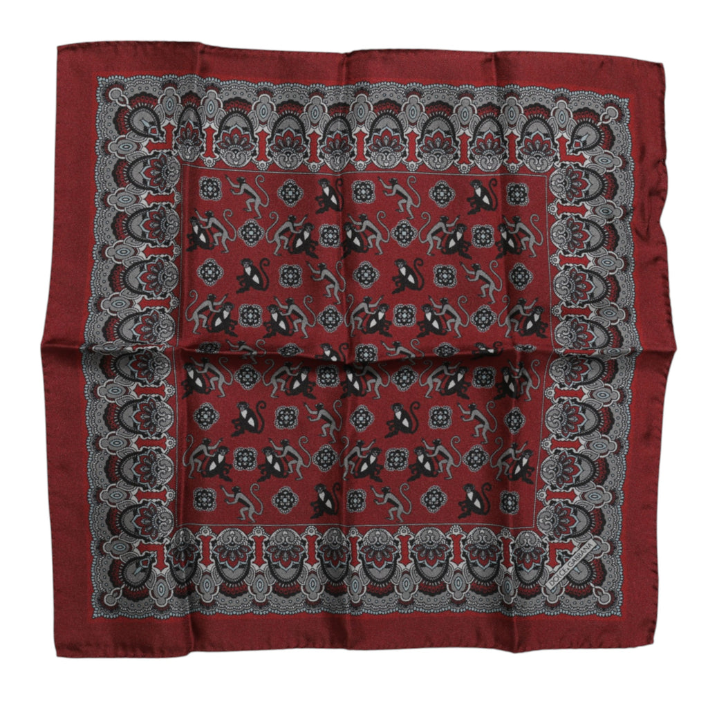 Dolce & Gabbana Maroon Monkey Print Silk Square Foulard Schal