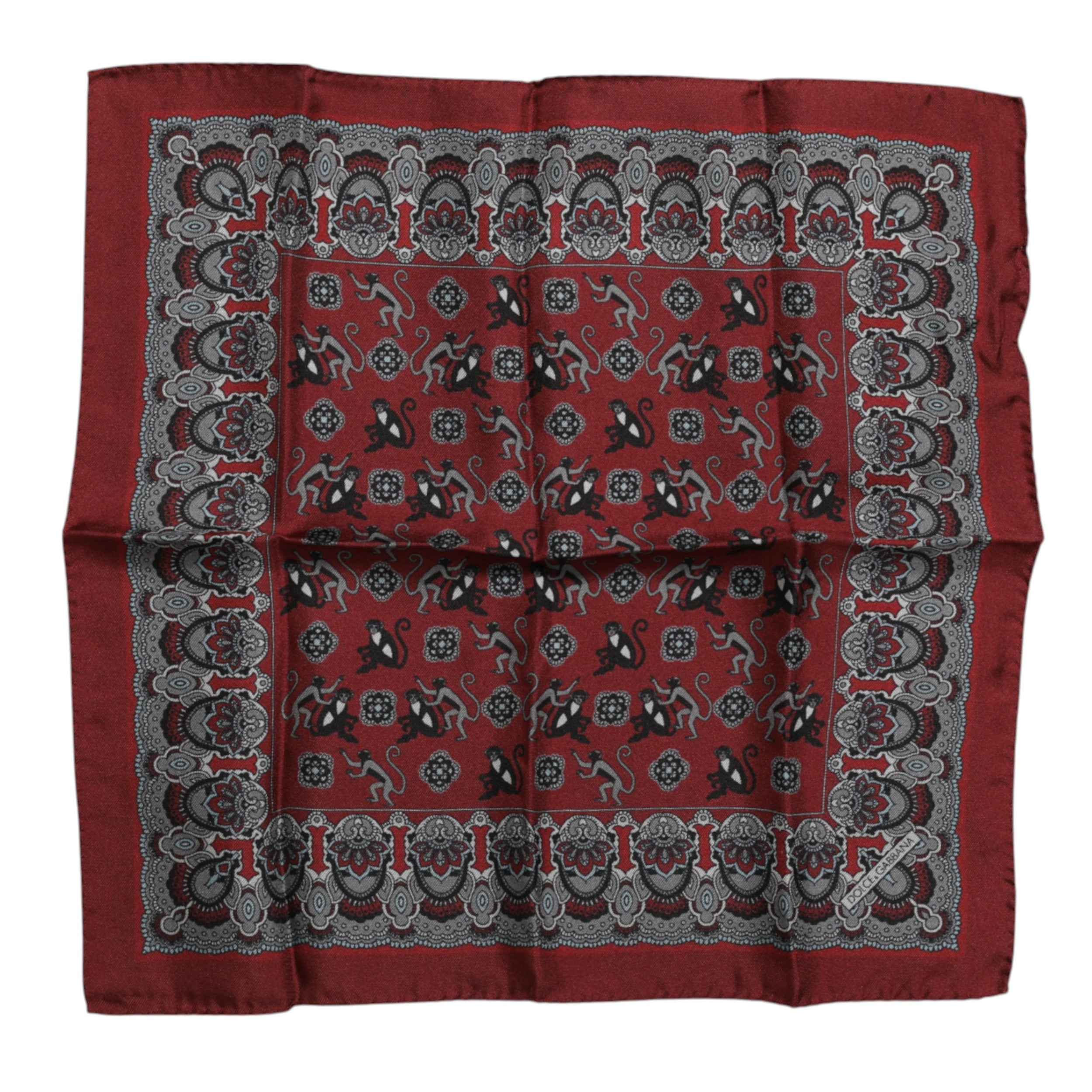 Dolce & Gabbana Maroon Monkey Print Silk Square Foulard Schal