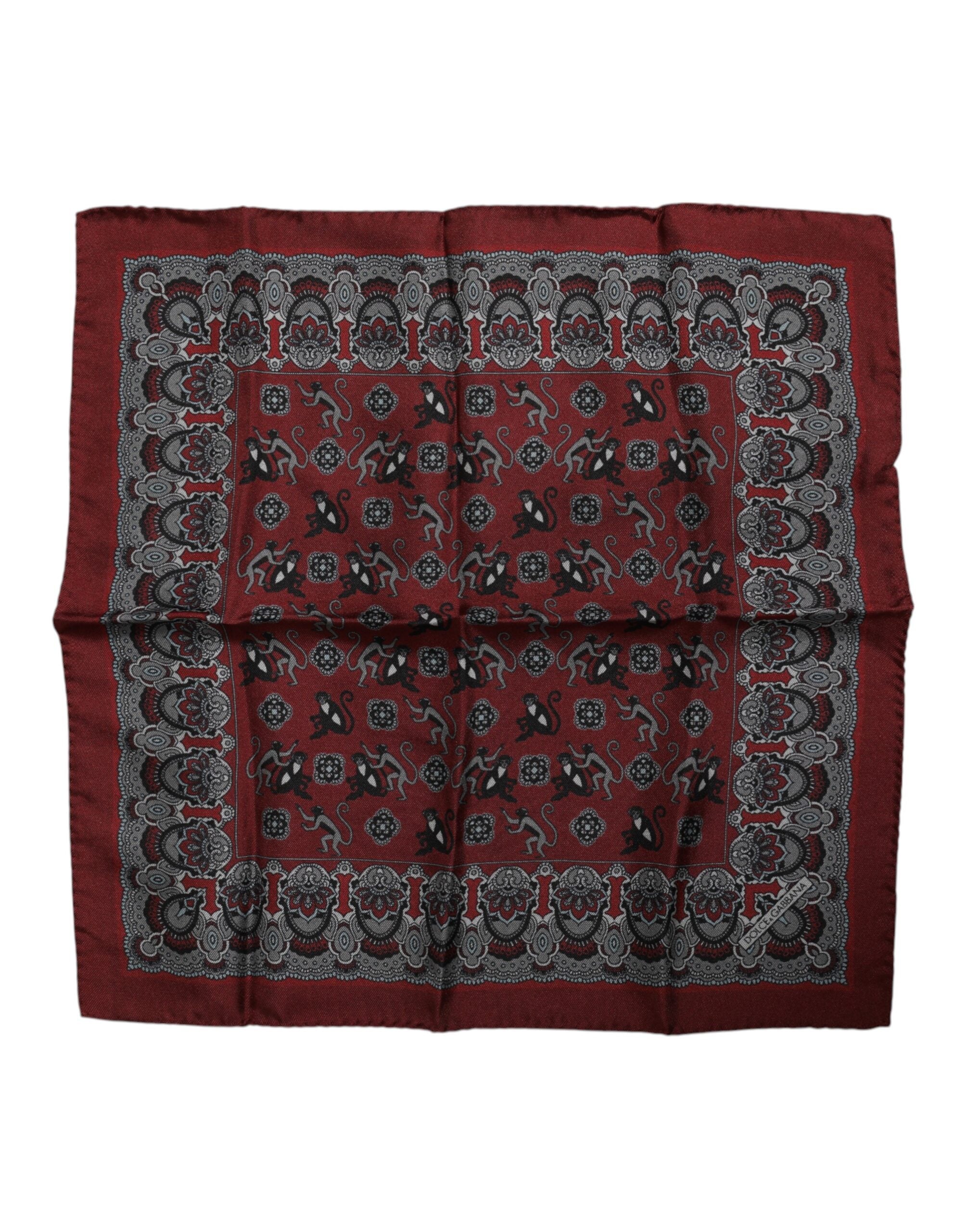 Dolce & Gabbana Maroon Monkey Print Silk Square Foulard Schal