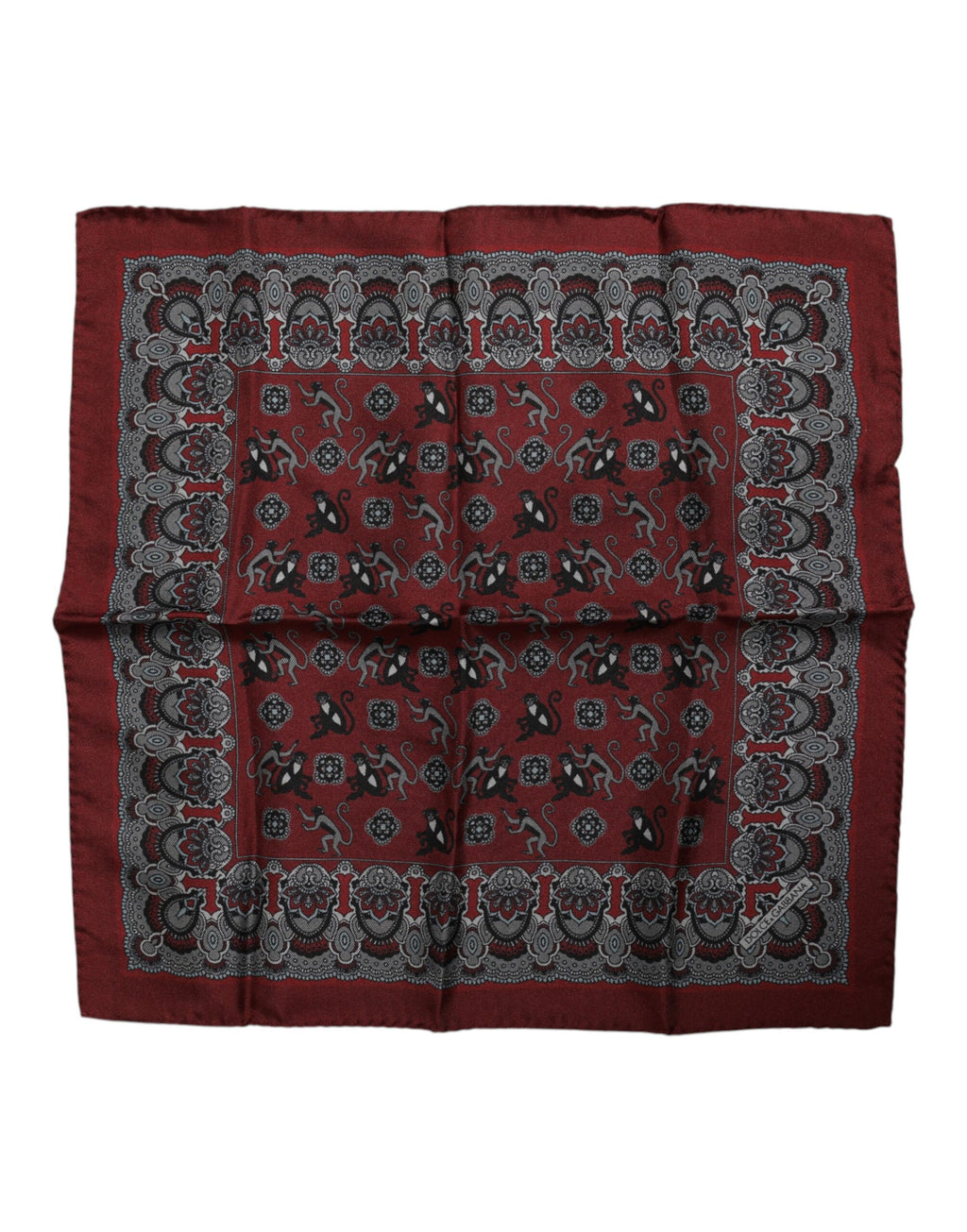 Dolce & Gabbana Maroon Monkey Print Silk Square Foulard Schal