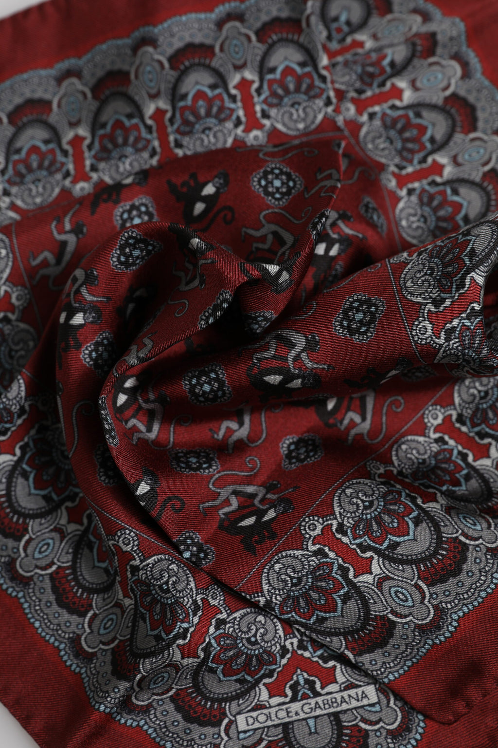 Dolce & Gabbana Maroon Monkey Print Silk Square Foulard Schal