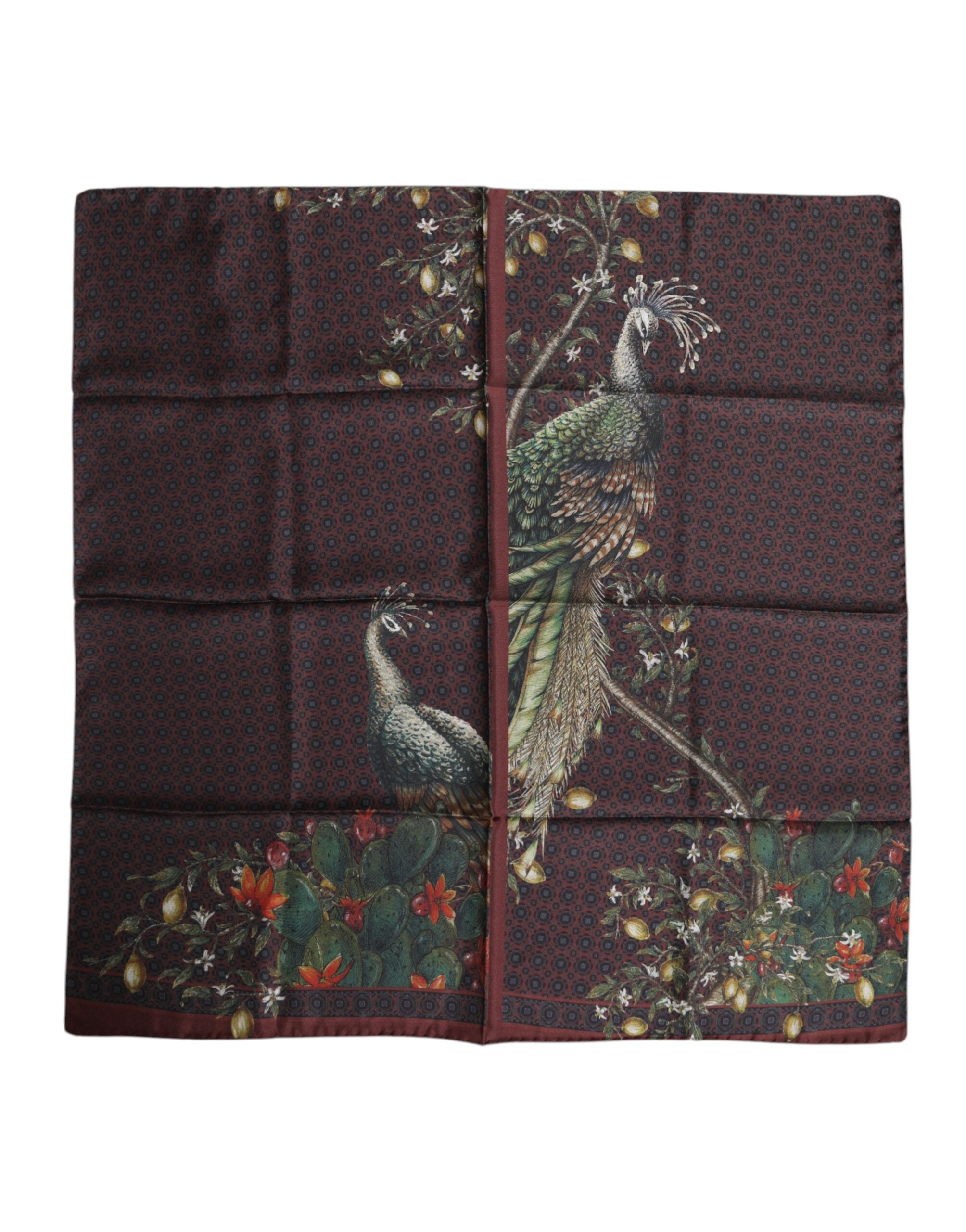 Dolce & Gabbana Brauner Pfau Print Square Herren Foulard Schal